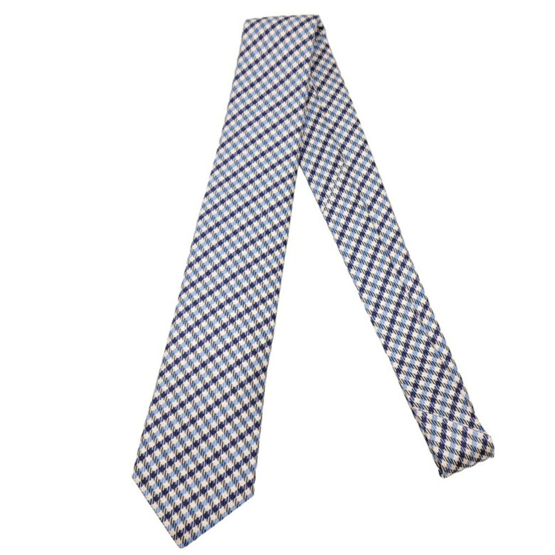 HERMES tie blue white check silk