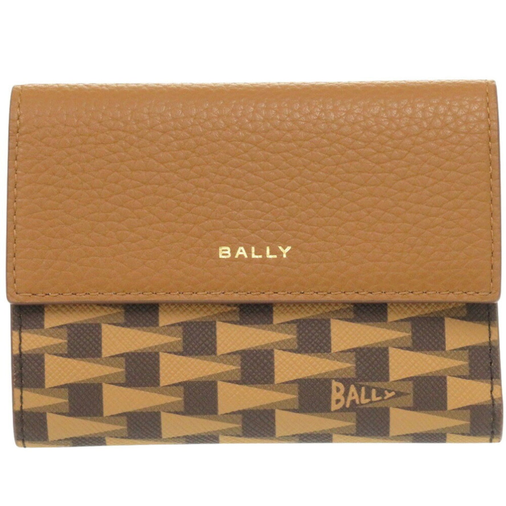 Unused Bally Leather Brown Tri-fold Wallet, Brown, 0940BALLY