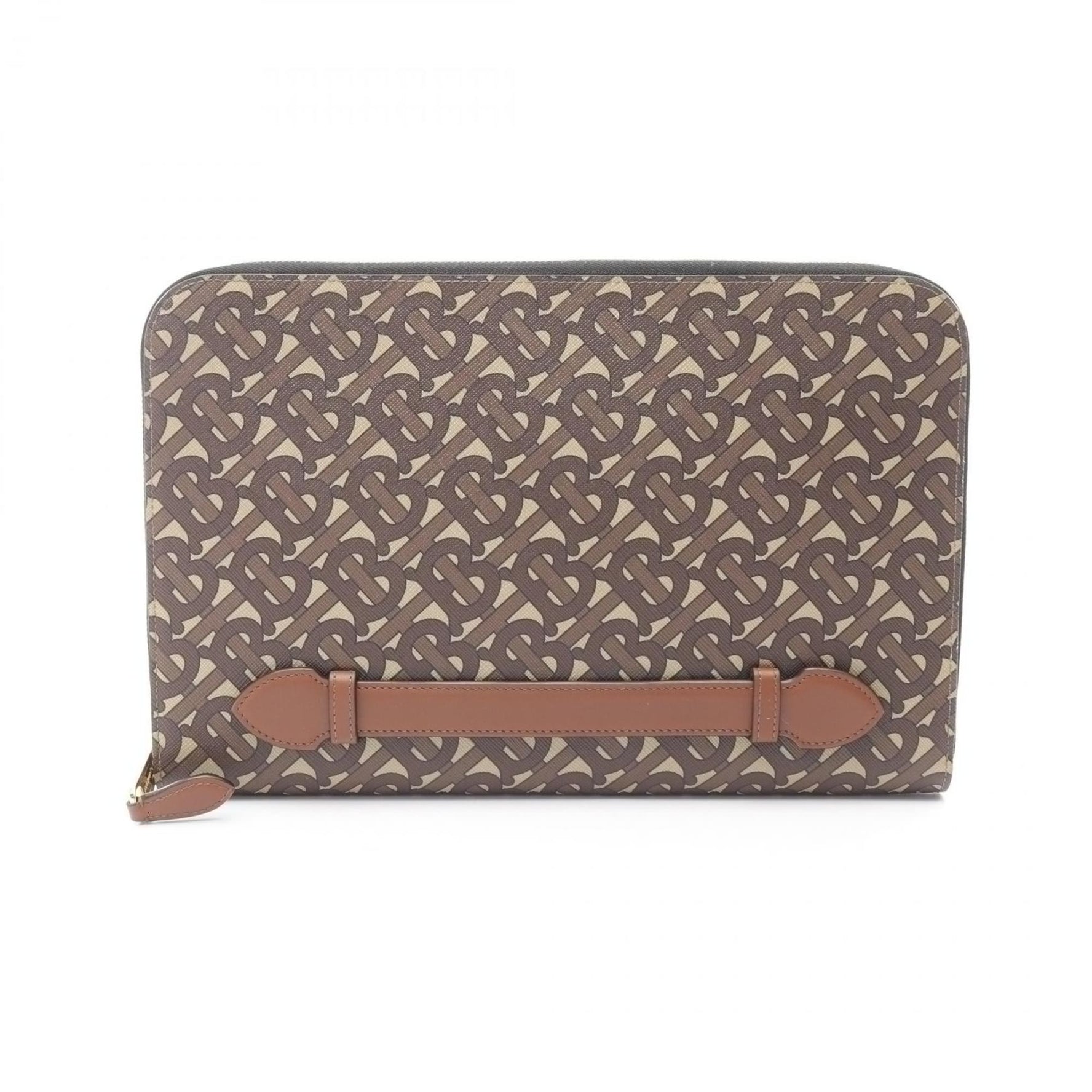 Burberry TB Monogram Second Bag Clutch Coated Canvas Leather Beige Brown