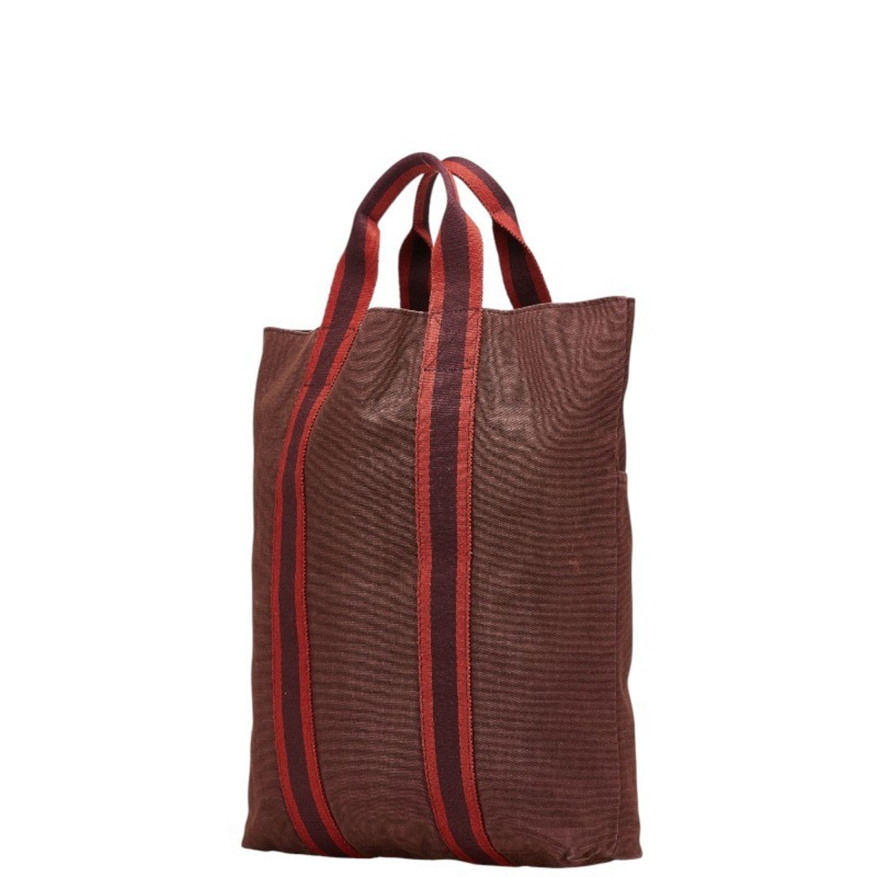 Hermes Foul Tote Cabas Bag Handbag Brown Red Canvas