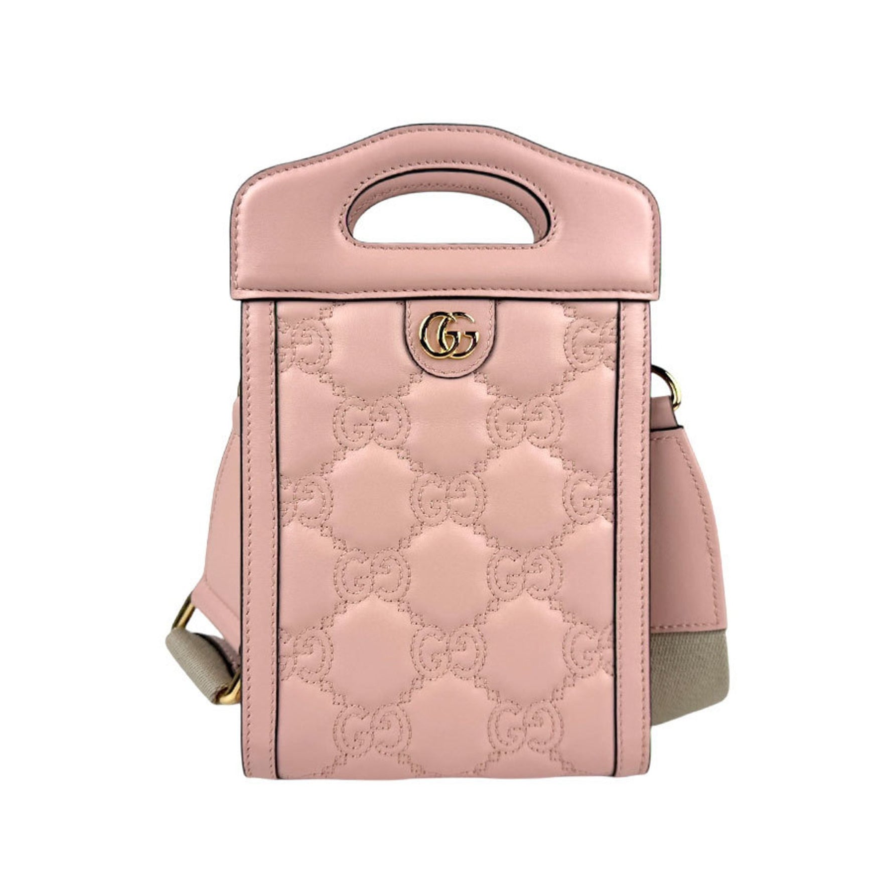 GUCCI Shoulder Bag GG Matelasse Mini Leather Canvas Pink Beige Gold