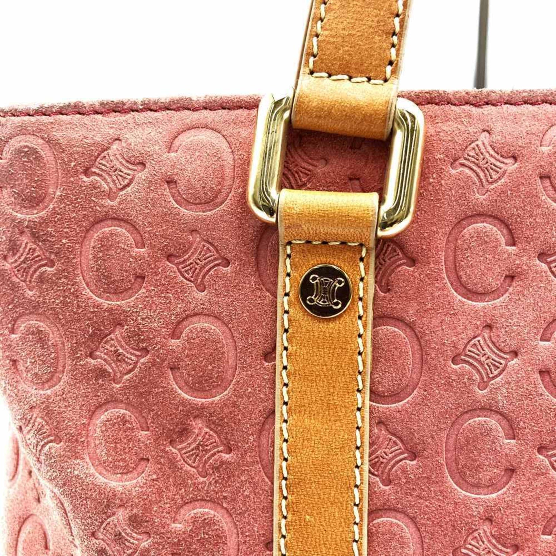 CELINE C Macadam Suede Leather Tote Bag
