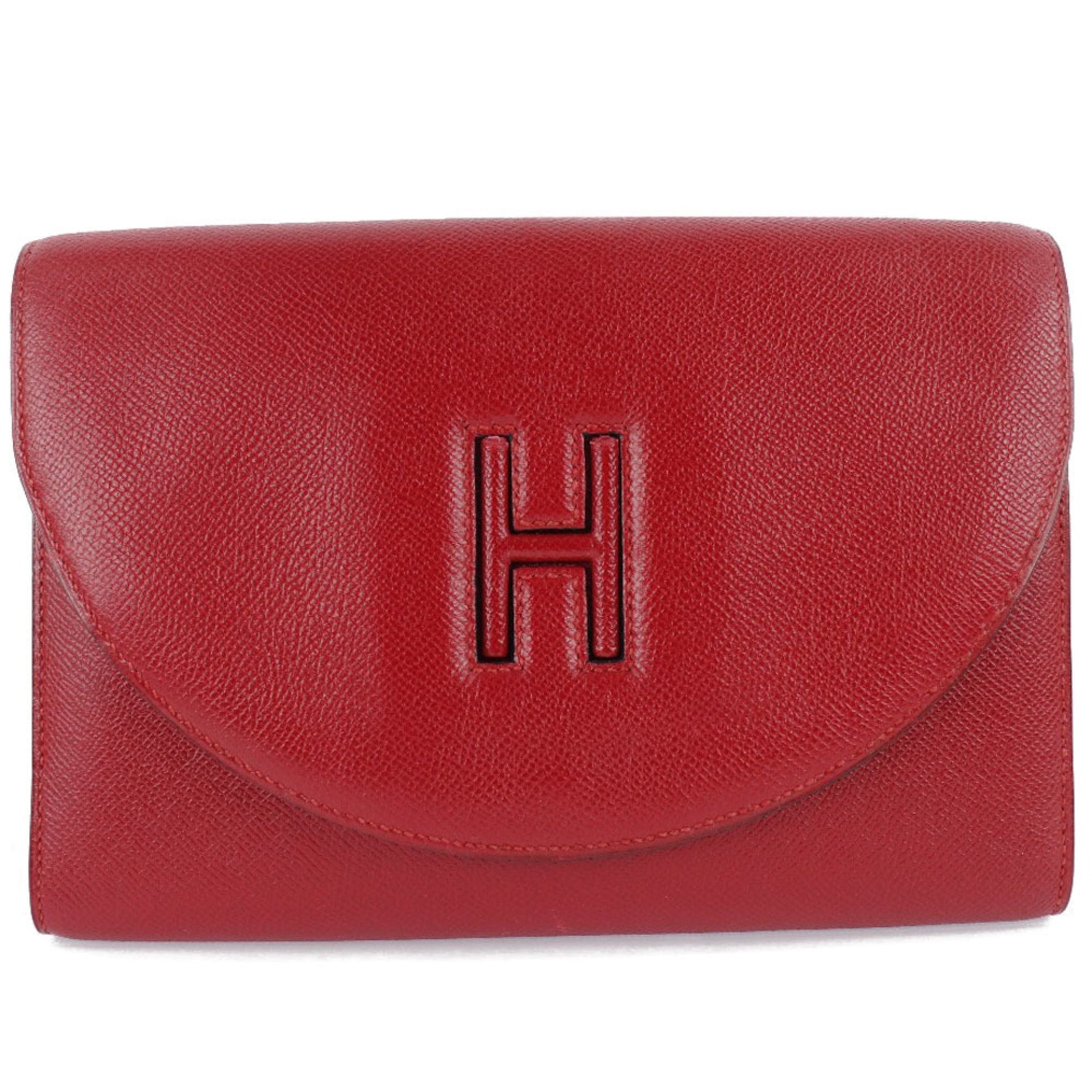 HERMES H Logo Vintage Vo Epsom Rouge Vif Red 〇S Clutch Bag