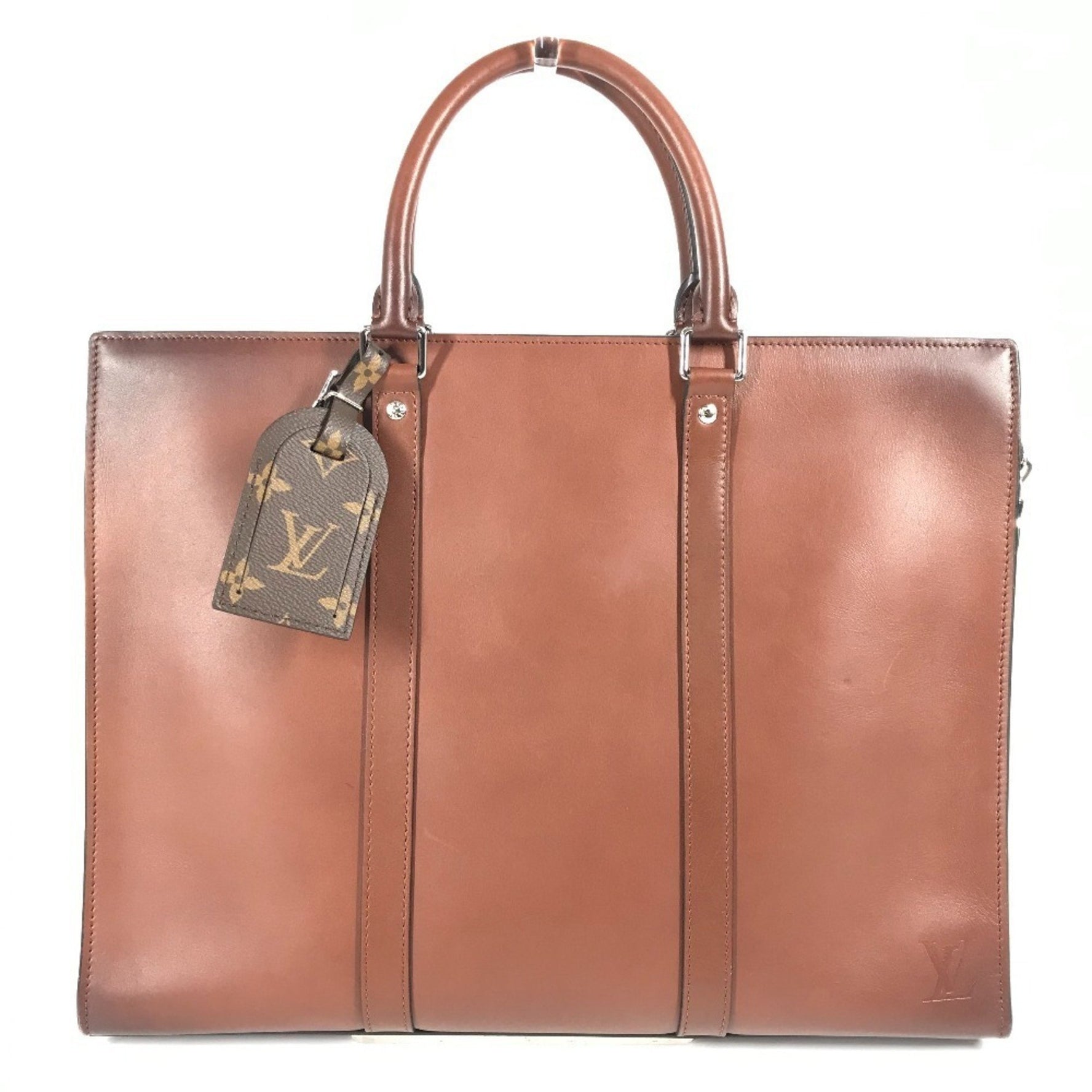 LOUIS VUITTON Monogram Sac Plat Horizontal Zip Handbag/Briefcase/Document Bag/Business Bag in Brown Leather, Unisex
