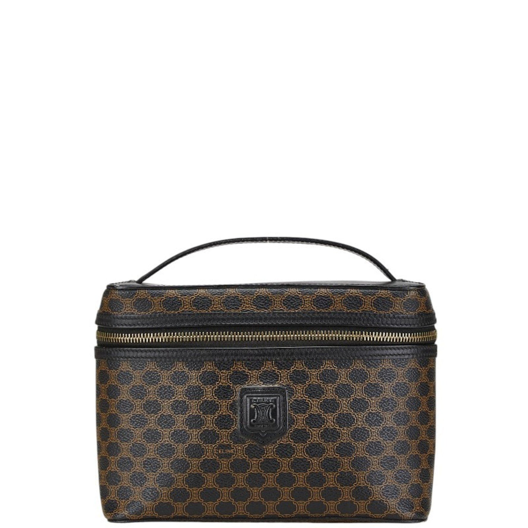 Celine Macadam Vanity Bag Handbag Black Brown PVC Leather