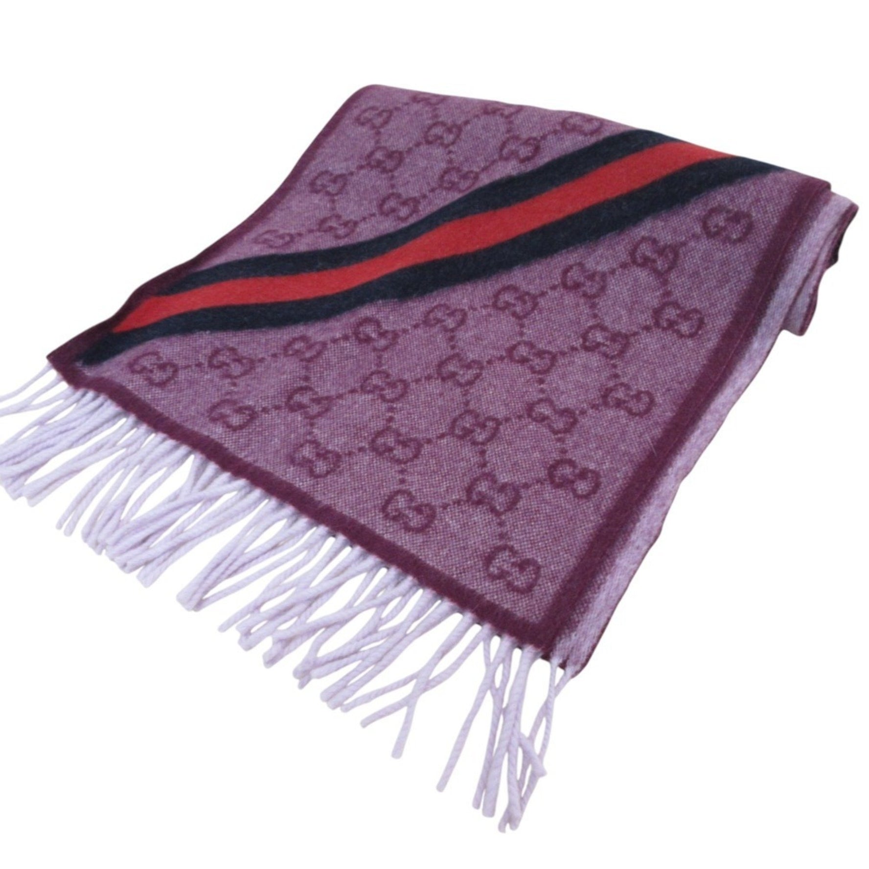 GUCCI GG Jacquard Web Line Fringe Scarf/Shawl Purple