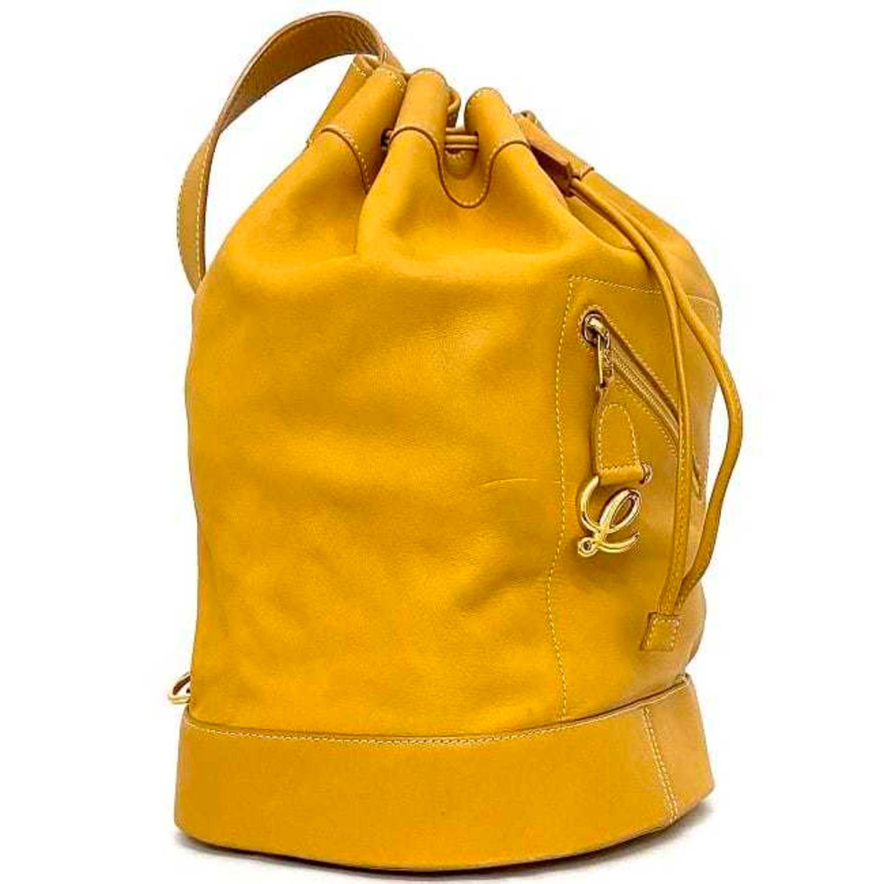 LOEWE Duffle Bag Gold Anagram Leather GP Bucket Ladies