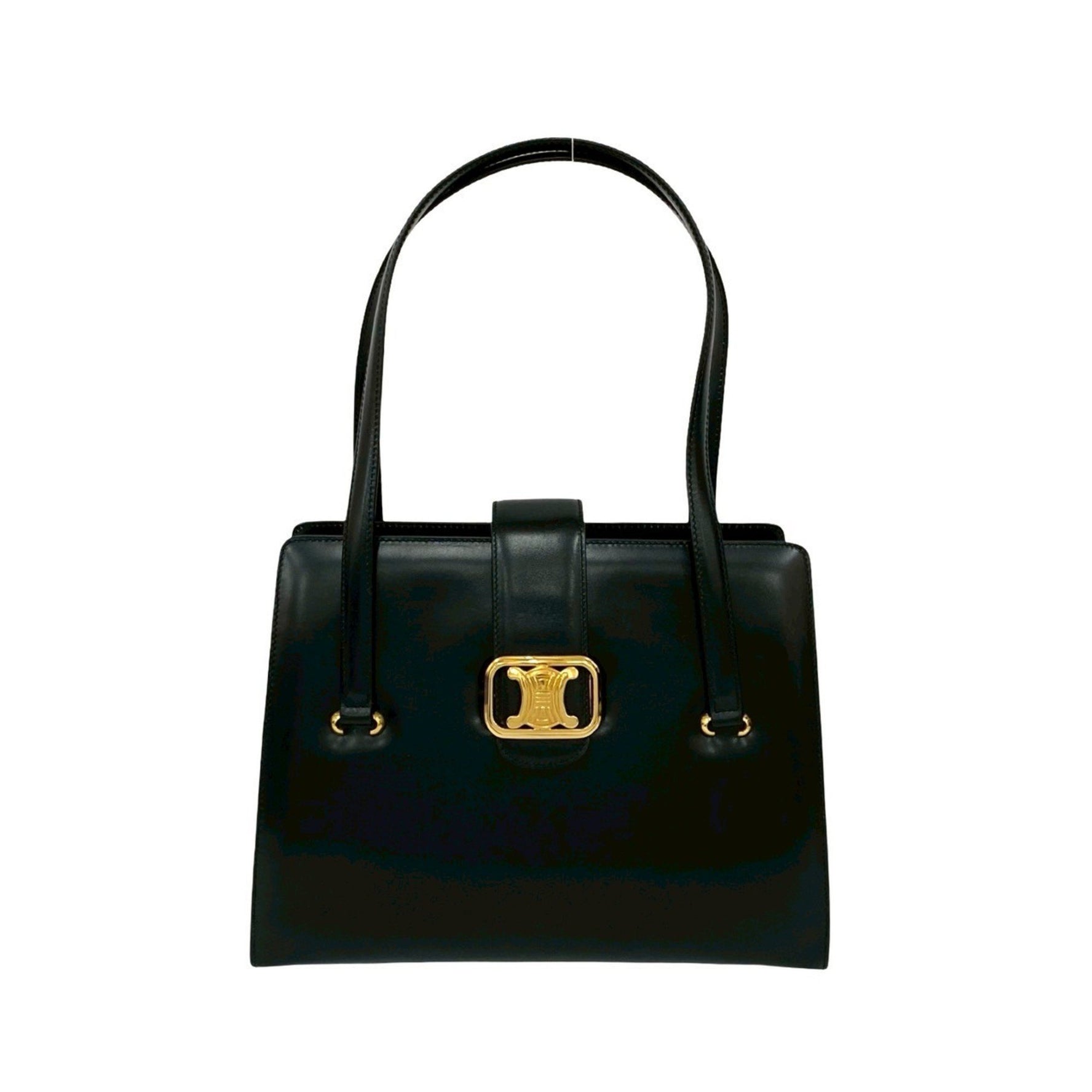 CELINE Triomphe Logo Calf Leather Tote Bag, Semi-Shoulder Handbag