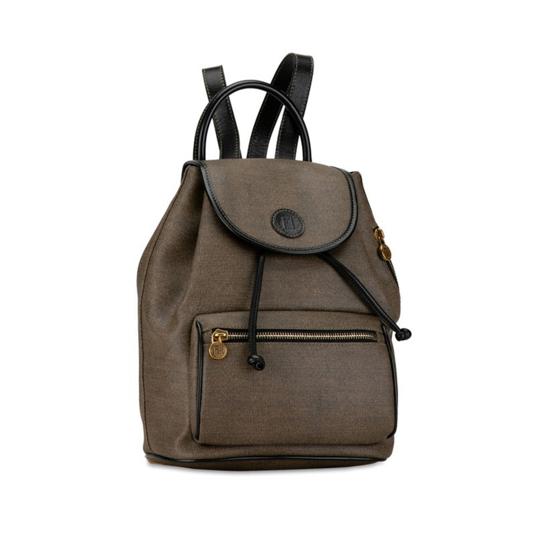 FENDI Zucchino Backpack Greige Black PVC Leather