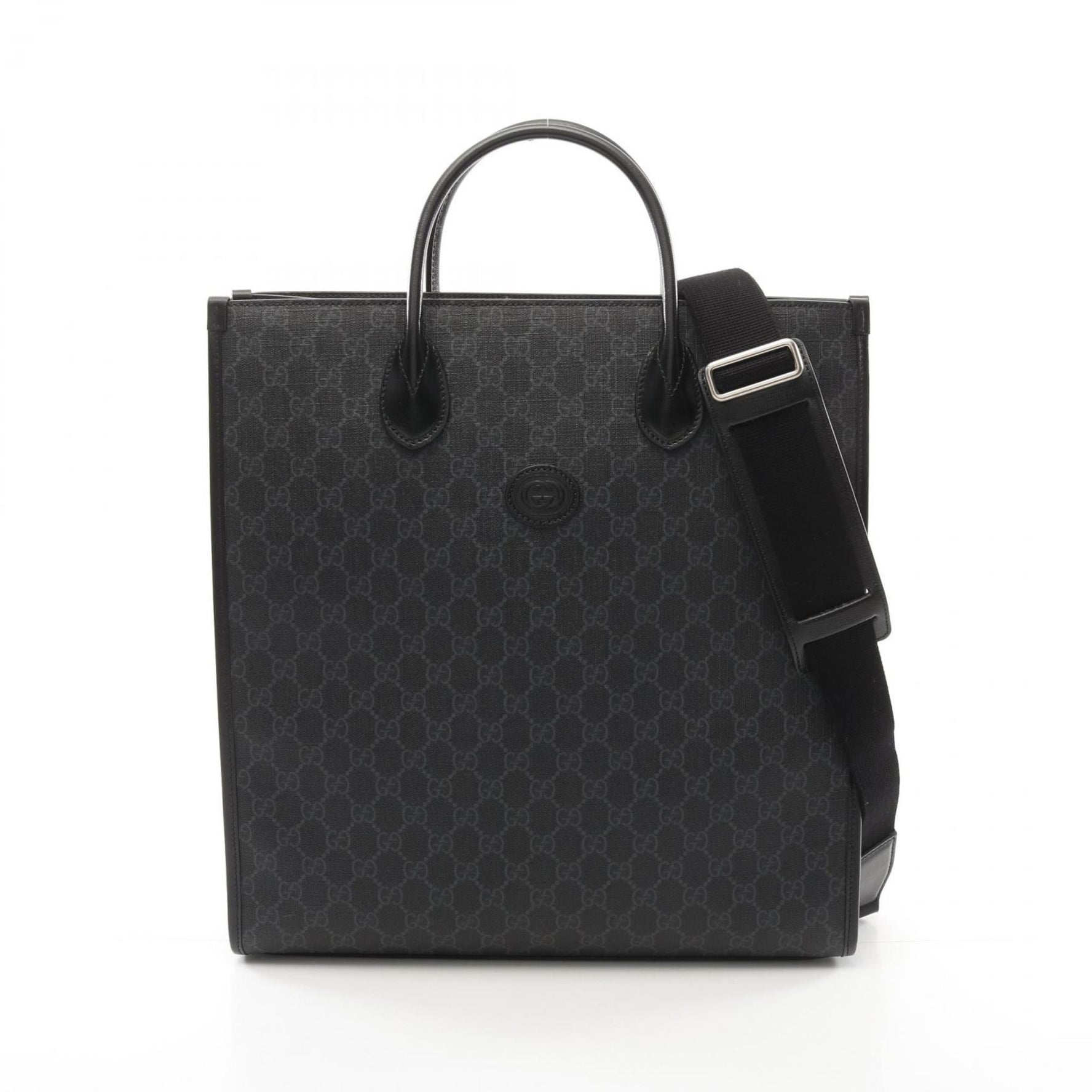 GUCCI Interlocking G Medium Tote GG Supreme Bag Coated Canvas Leather Men's Black Grey