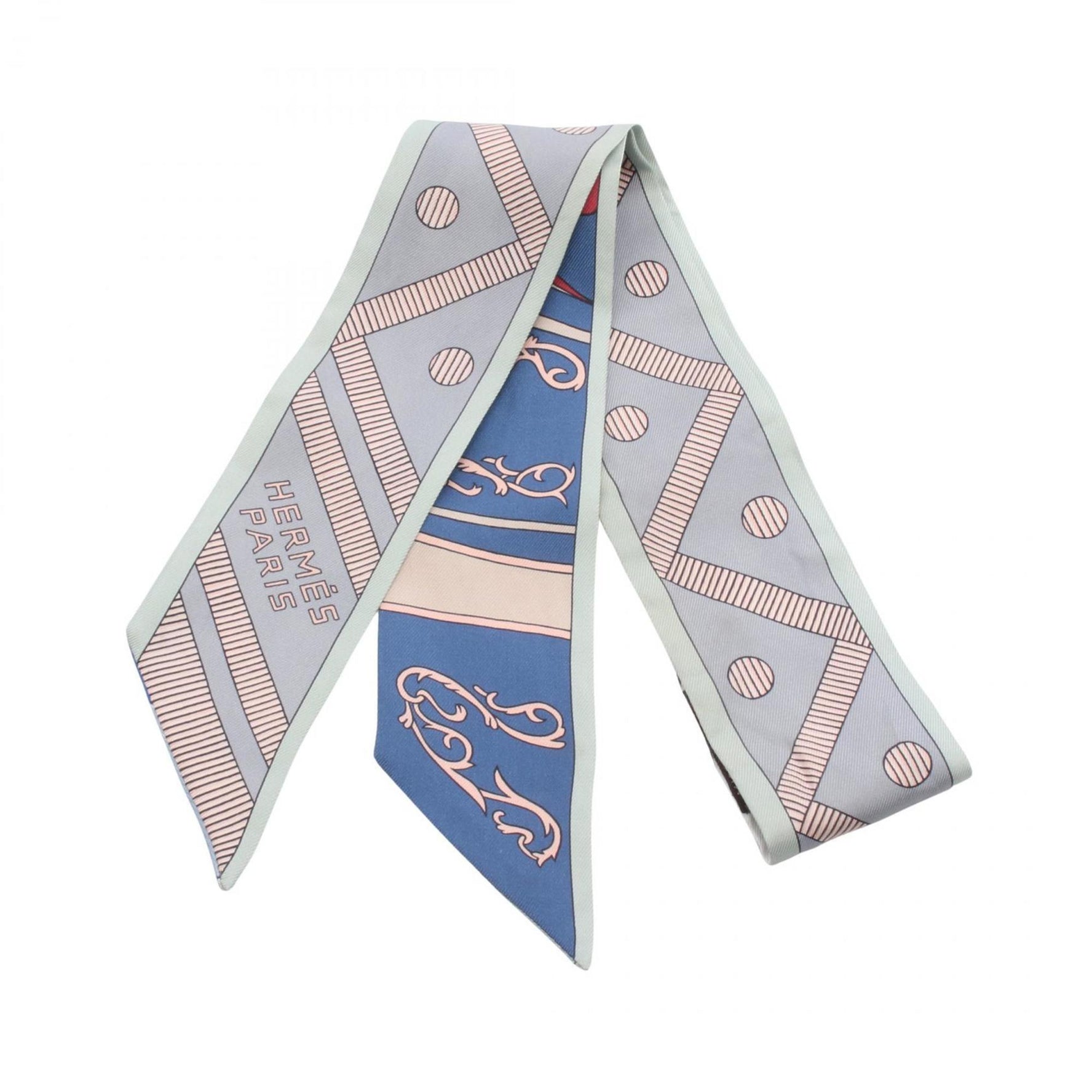 Hermes Hermès Twilly Balade En Berline Silk Scarf in Multicolored Gray