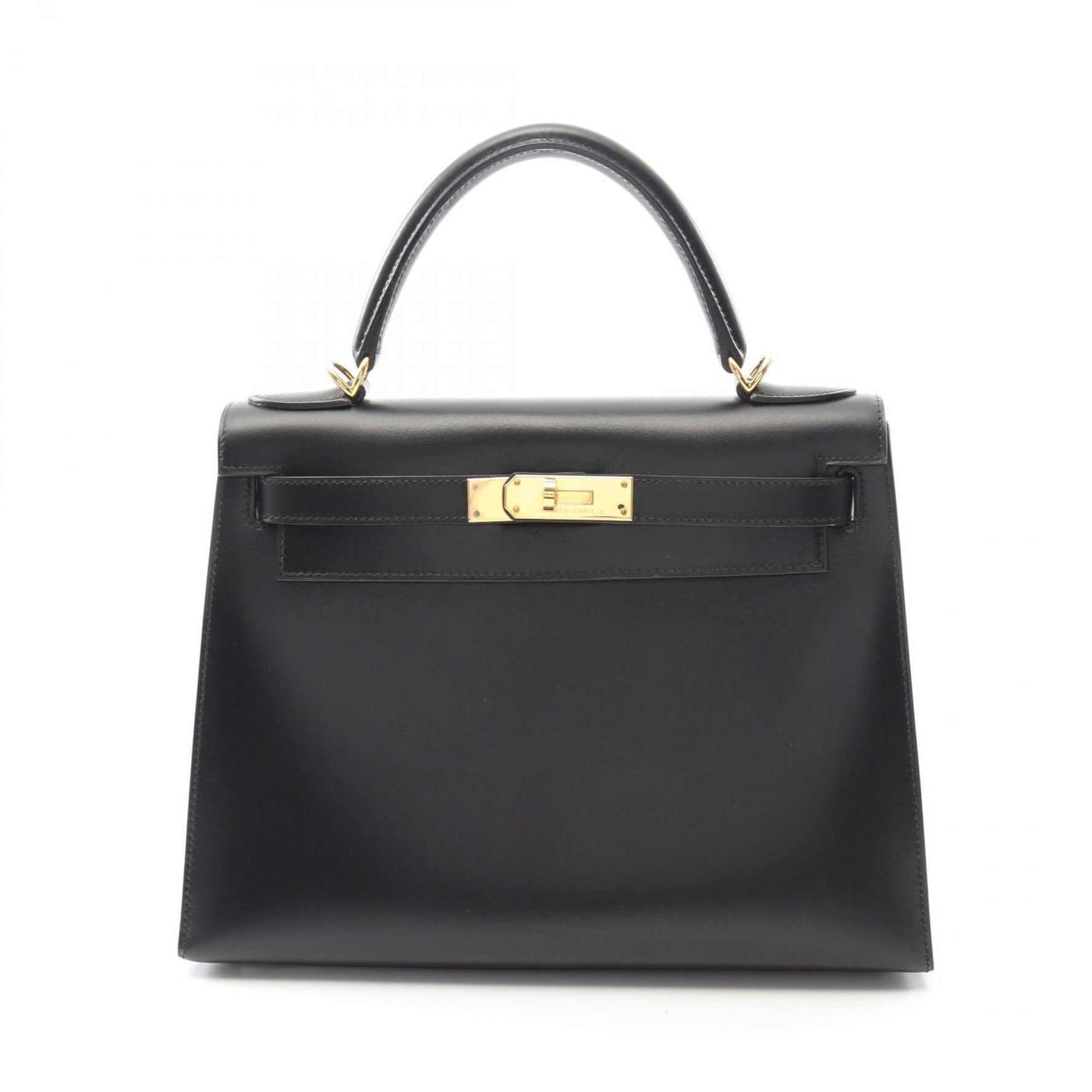 Hermes Hermès Kelly 28 handbag in calfskin box calf leather, black.