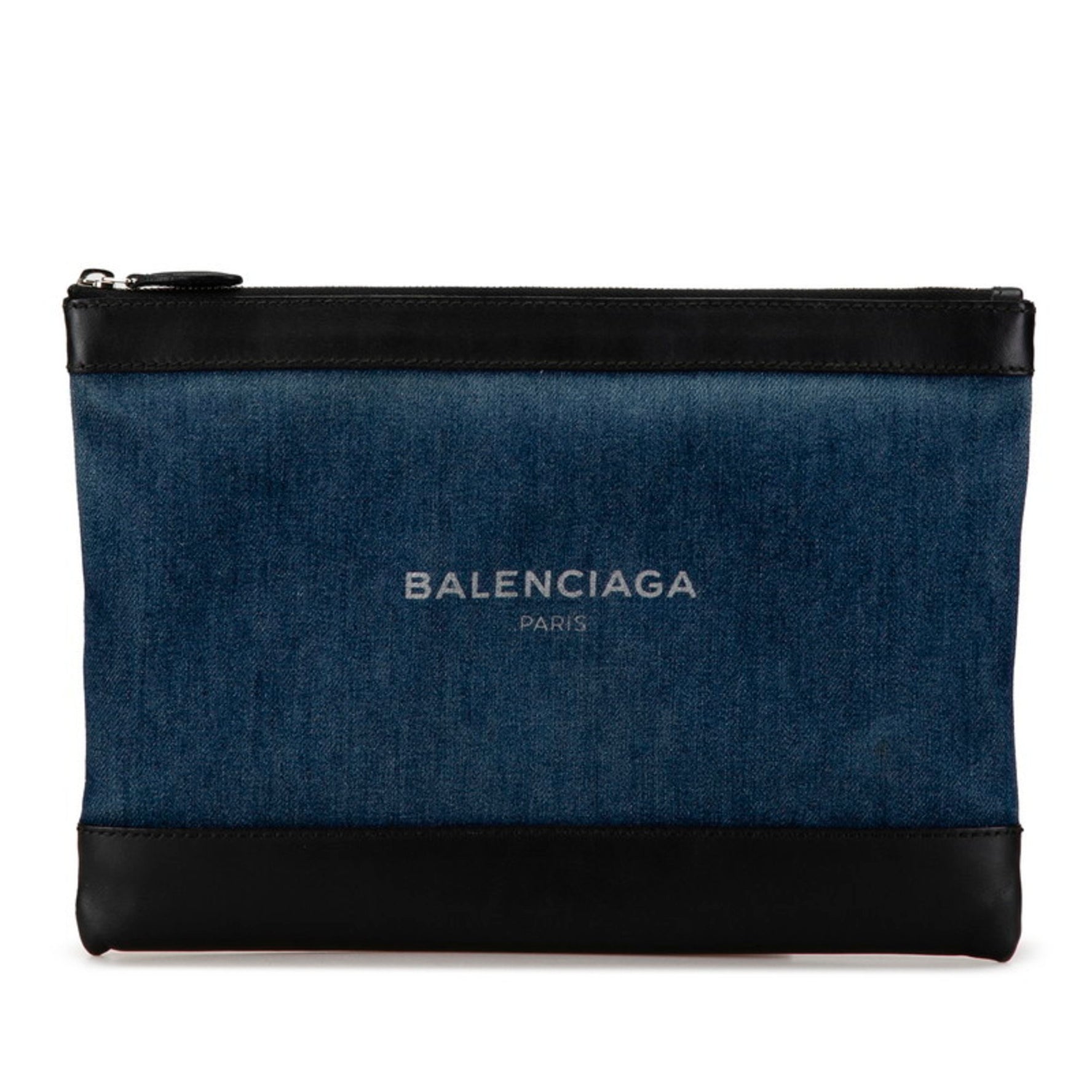 Balenciaga Navy Clip M Clutch Bag Indigo Blue Denim Leather
