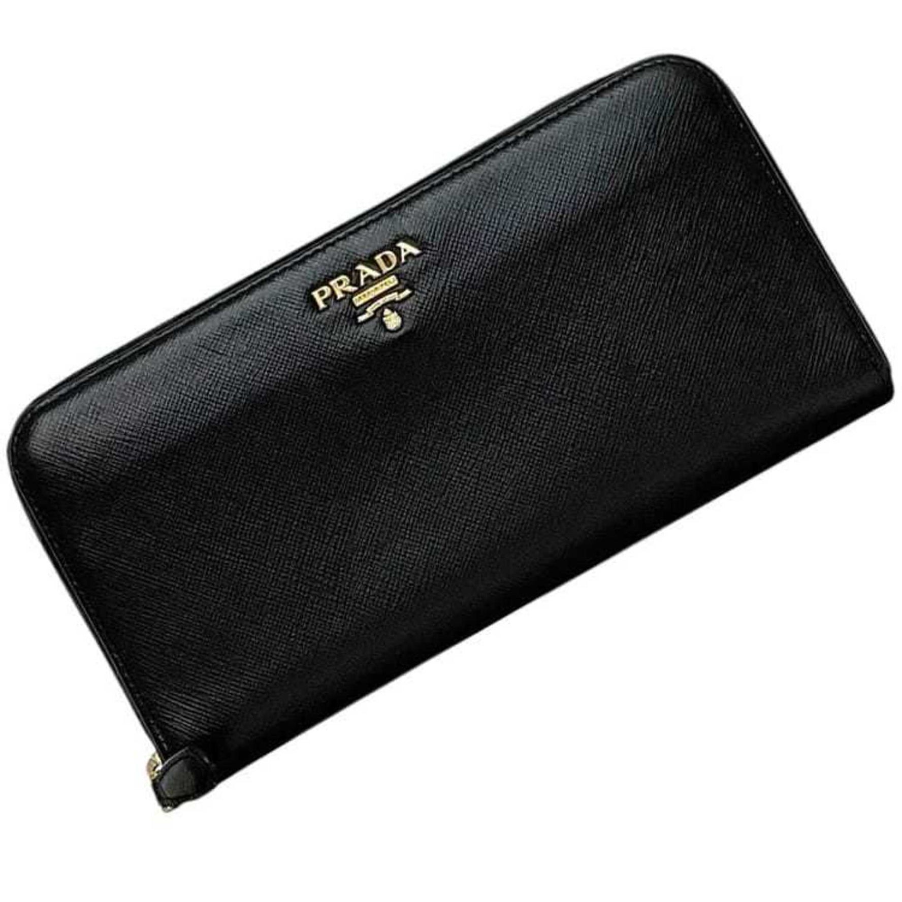 Prada Round Long Wallet Black NERO Saffiano Leather Men's