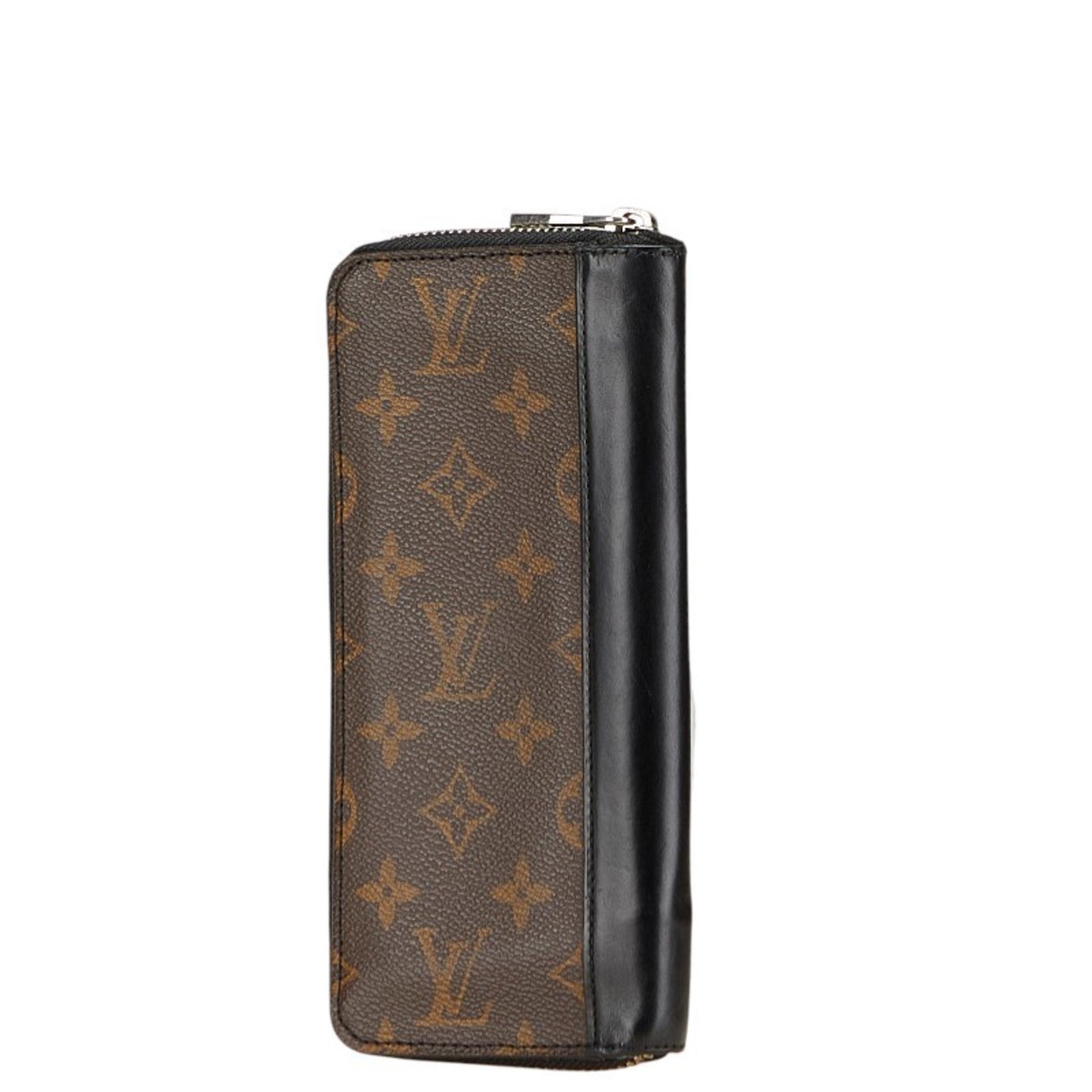Louis Vuitton Monogram Macassar Zippy Wallet, Vertical Round Zipper Long Wallet Noir, Black, Brown Leather, LOUIS VUITTON
