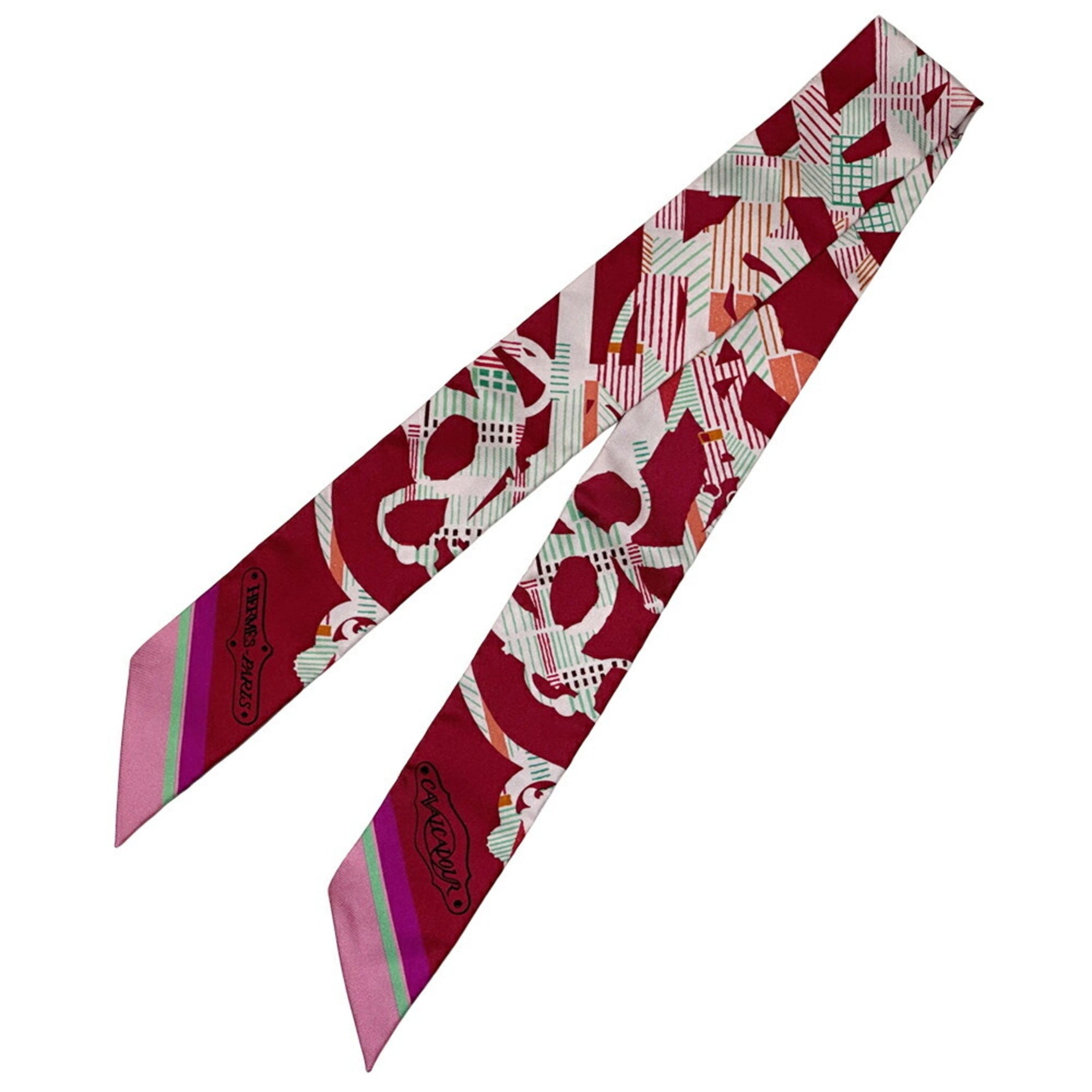 Hermes Scarf Muffler Twilly Cavalcadou Cavalcadour Women Men Silk Red Multicolor