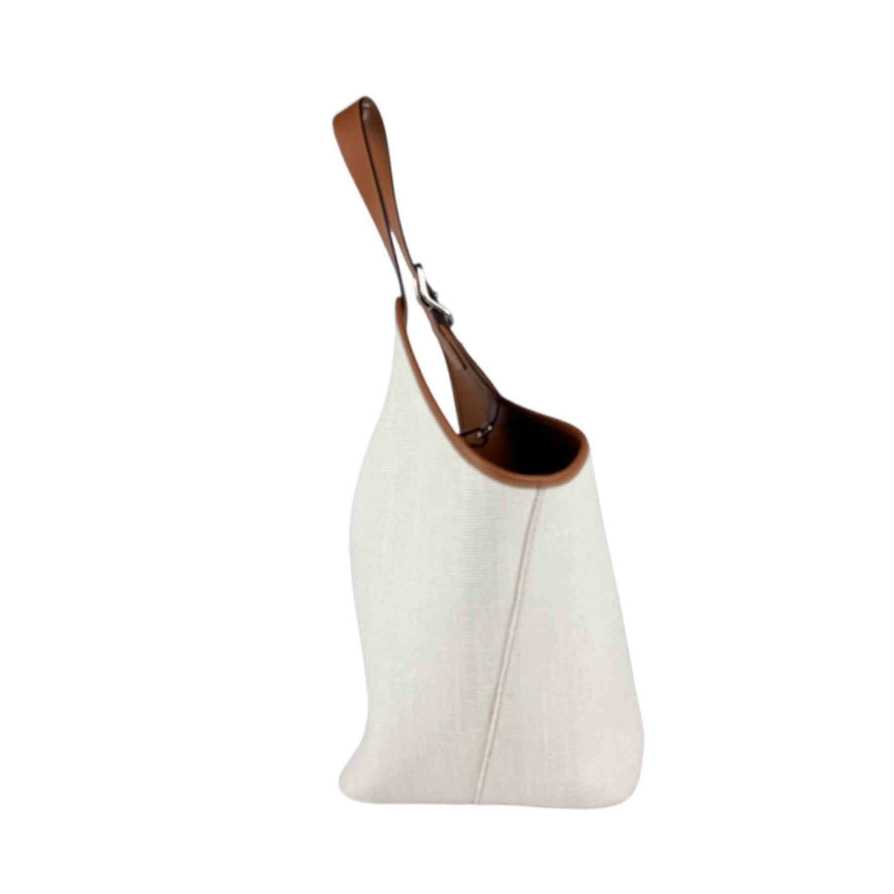 LOEWE Shoulder Bag Balloon Canvas Leather Off-White Brown Silver