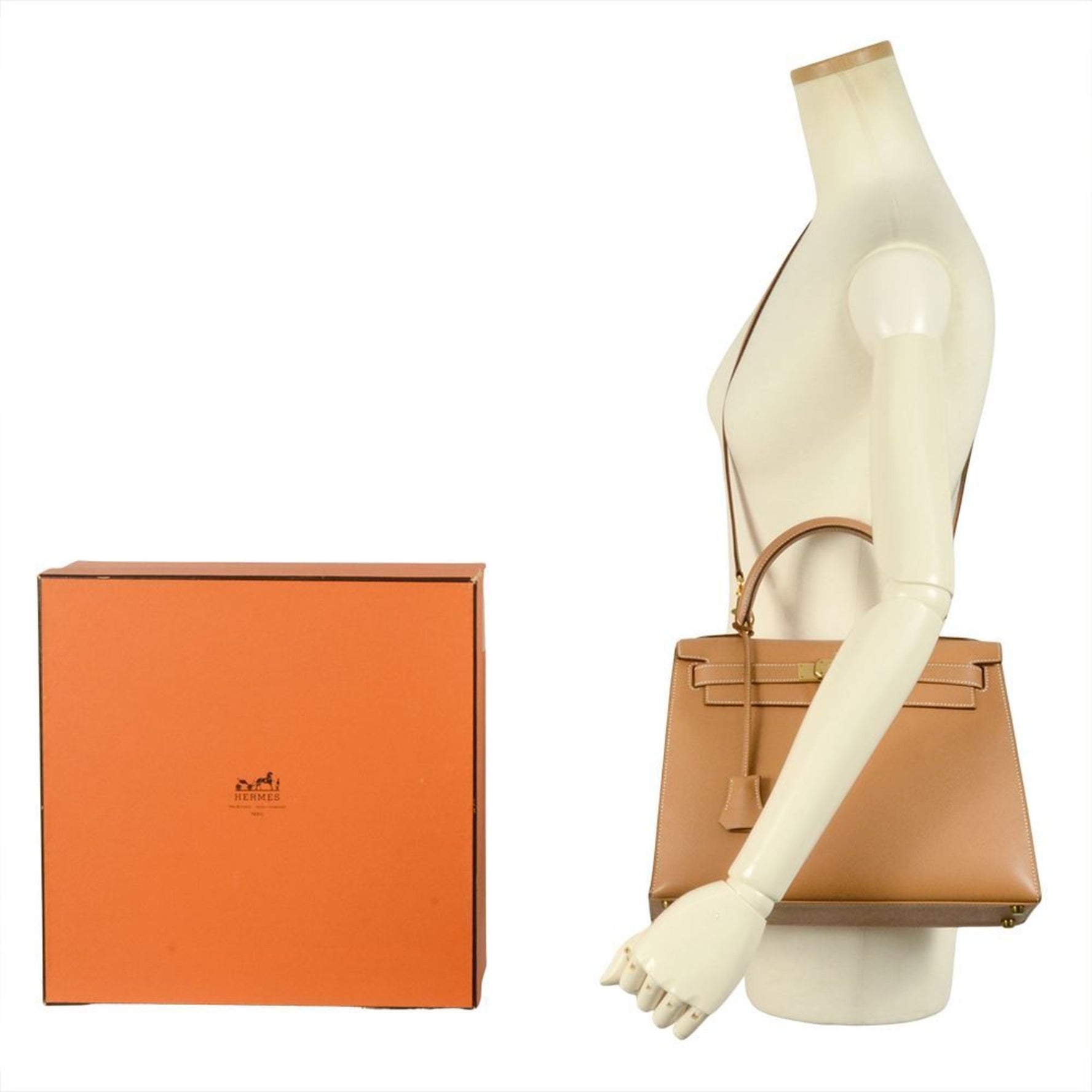 Hermes Kelly 28 Outer Stitched Handbag Cushvel 〇V (manufactured in 1992) Stamp