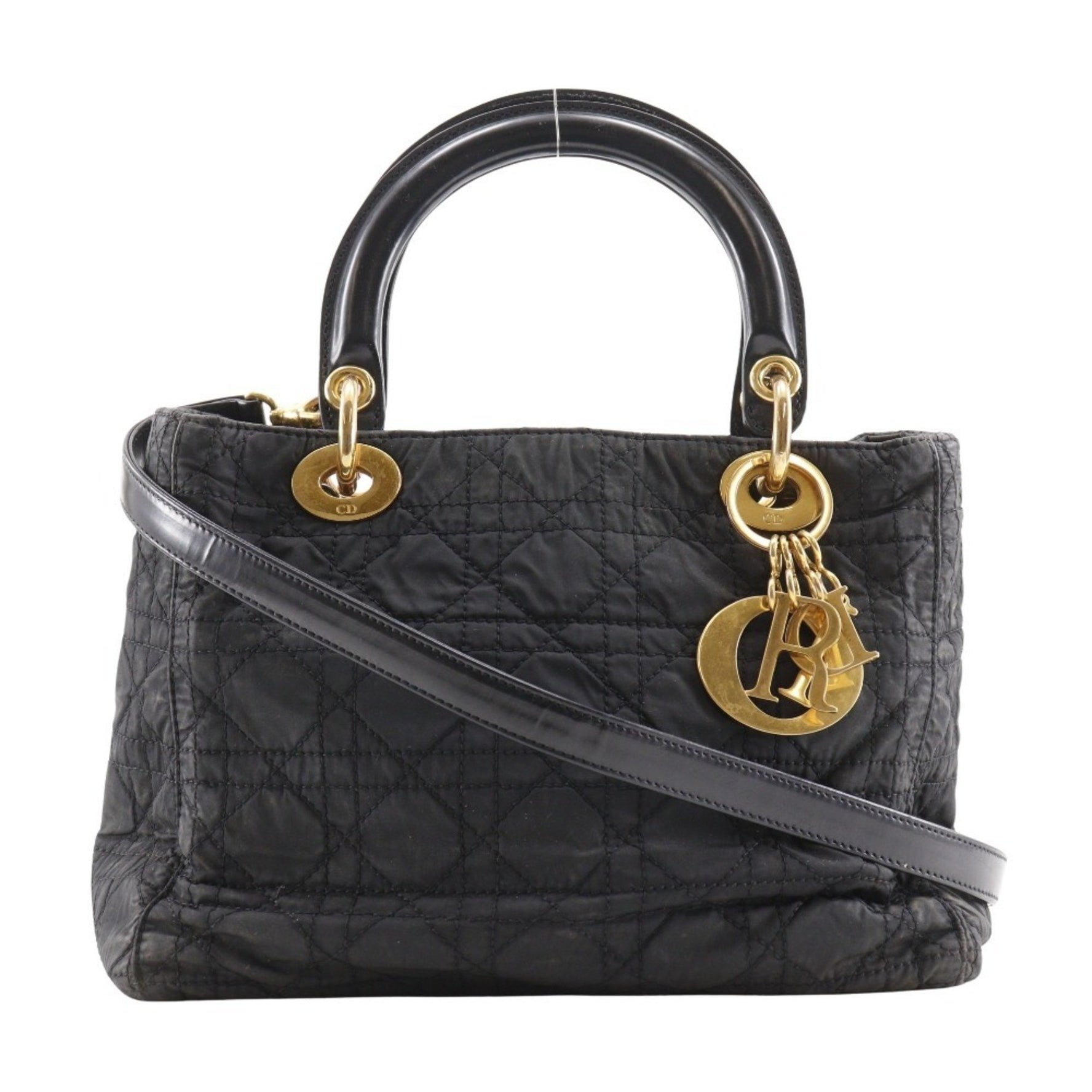 Christian Dior Lady Handbag Cannage Shoulder Nylon