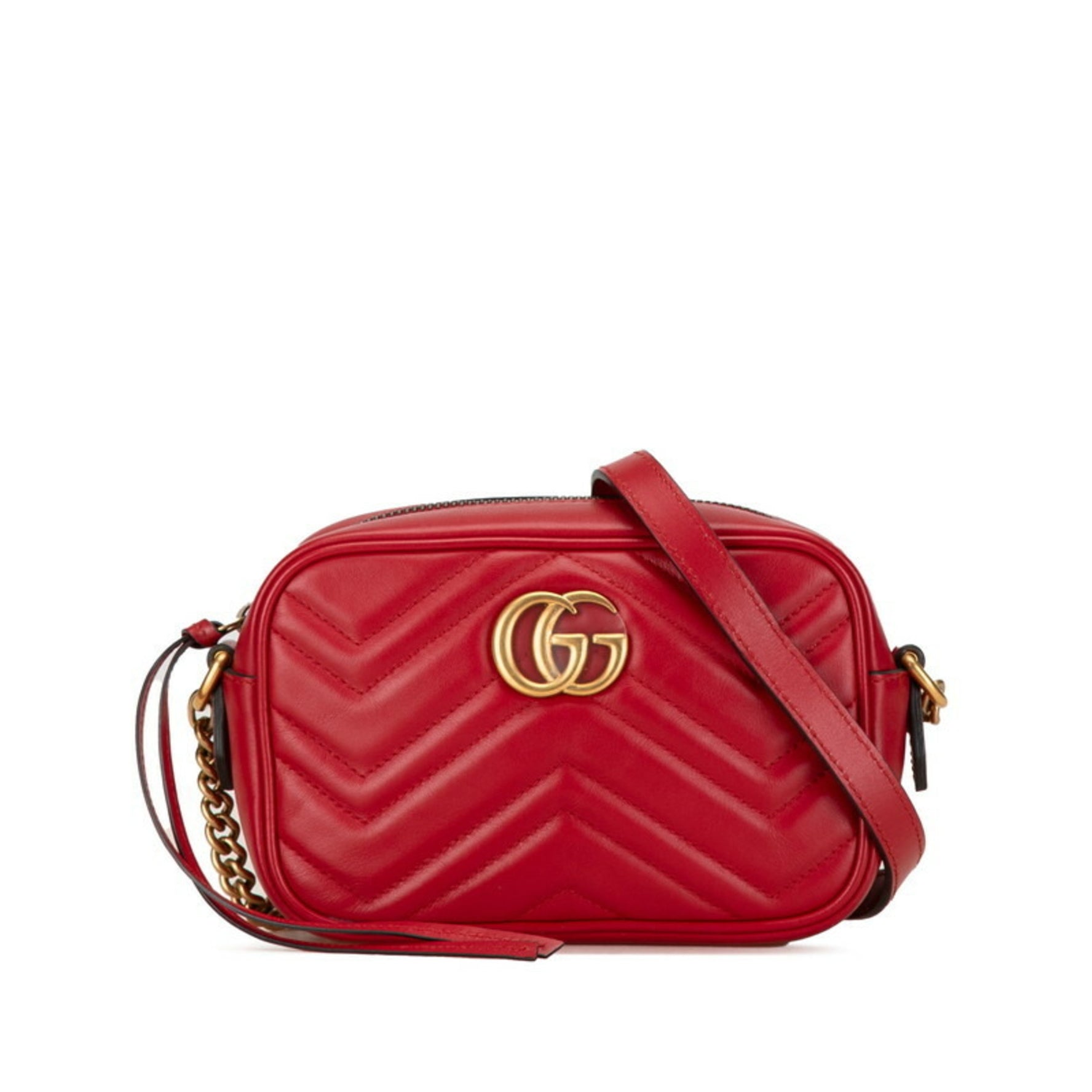 Gucci GG Marmont Quilted Chain Shoulder Bag Red Leather