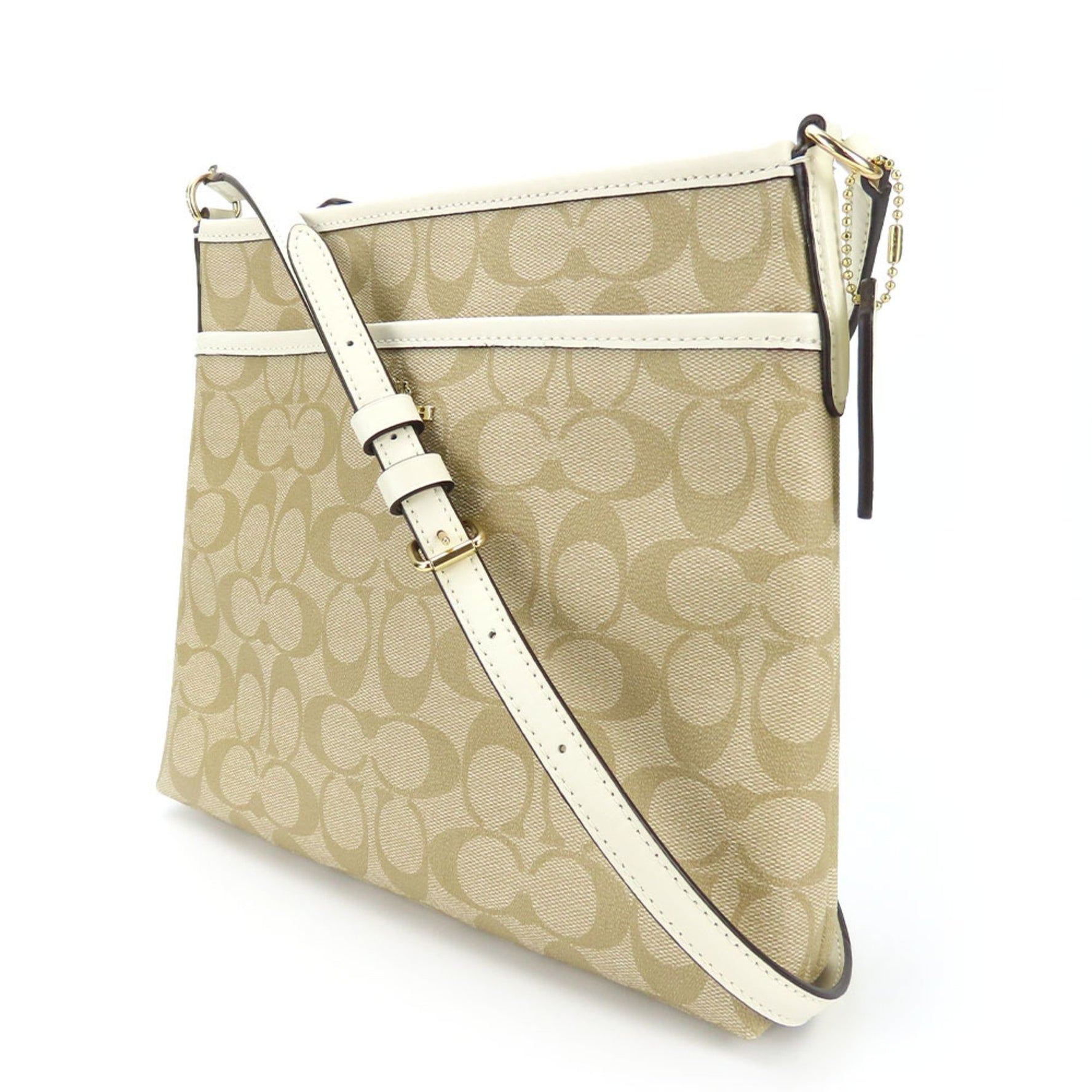 Coach Shoulder Bag Signature Leather Beige White