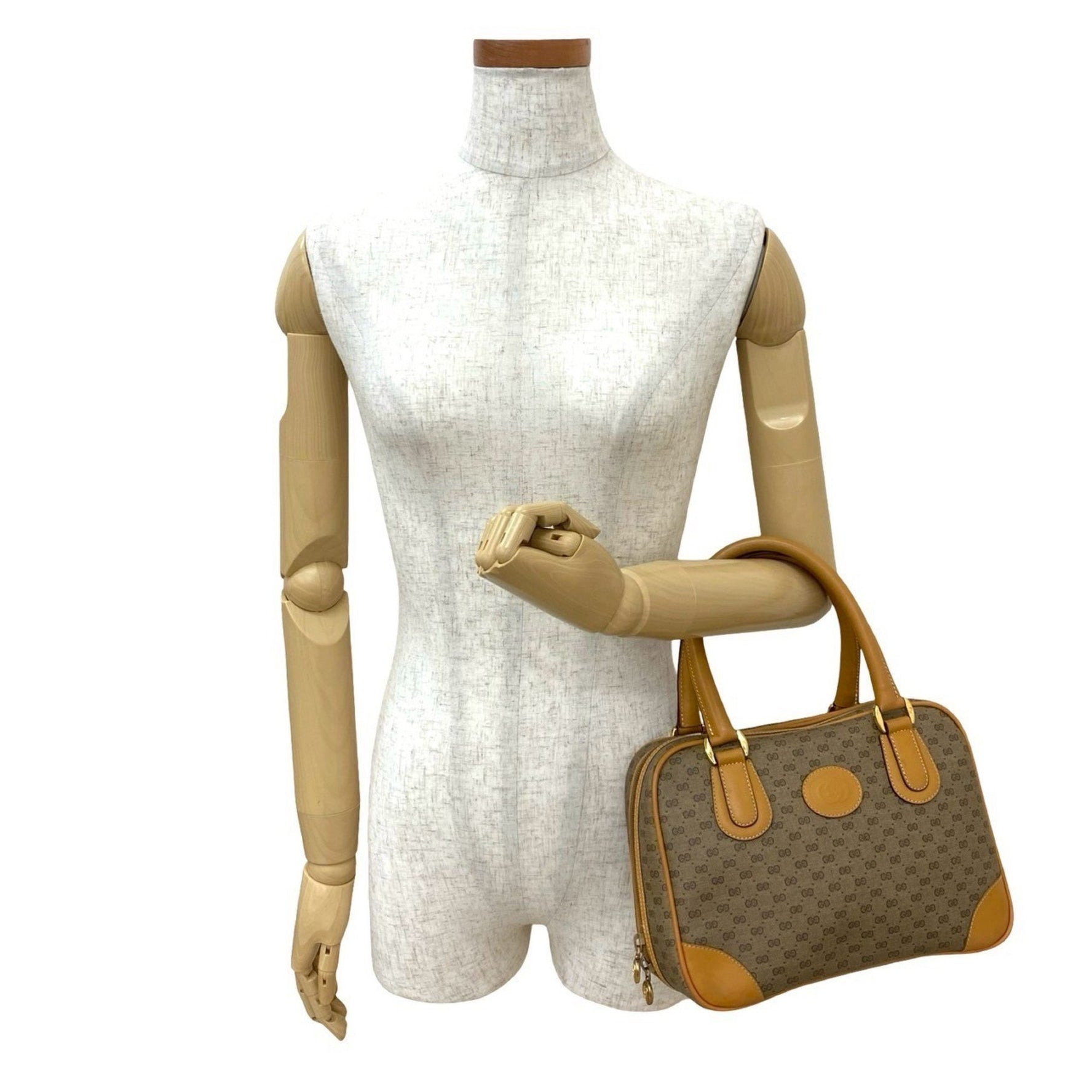 GUCCI Vintage Micro GG Logo Leather Handbag/Mini Boston Bag in and Camel (06225)
