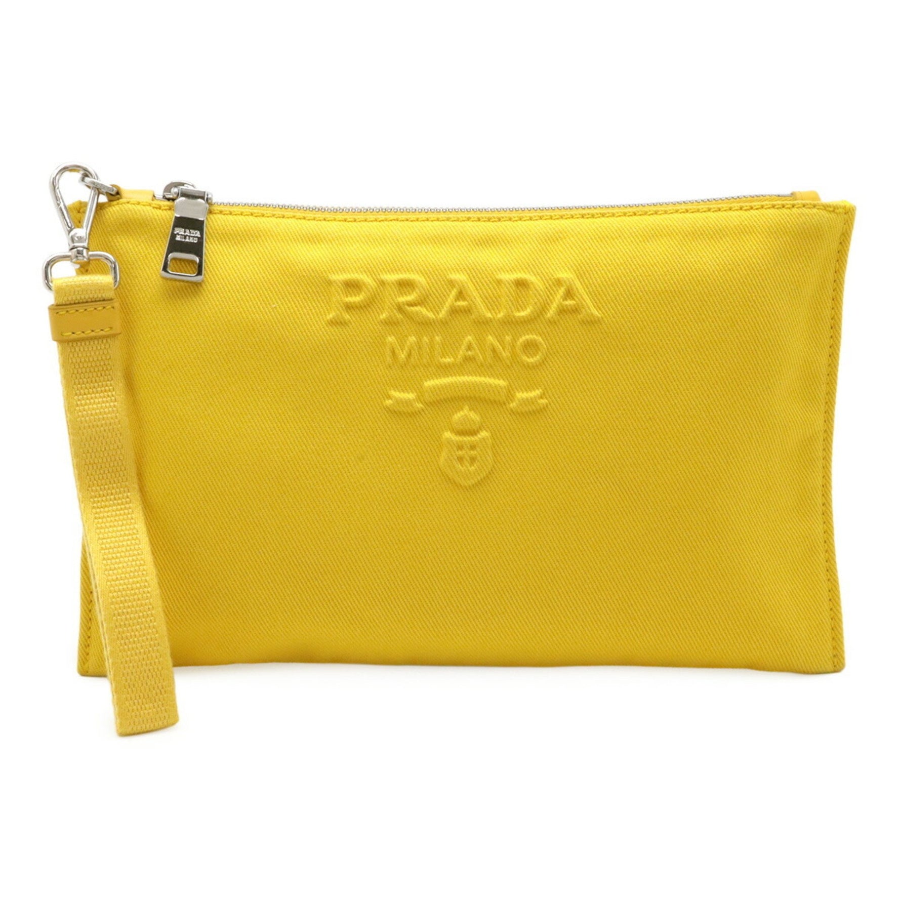 PRADA Embossed Clutch Bag/Second Bag/Pouch Canvas Leather