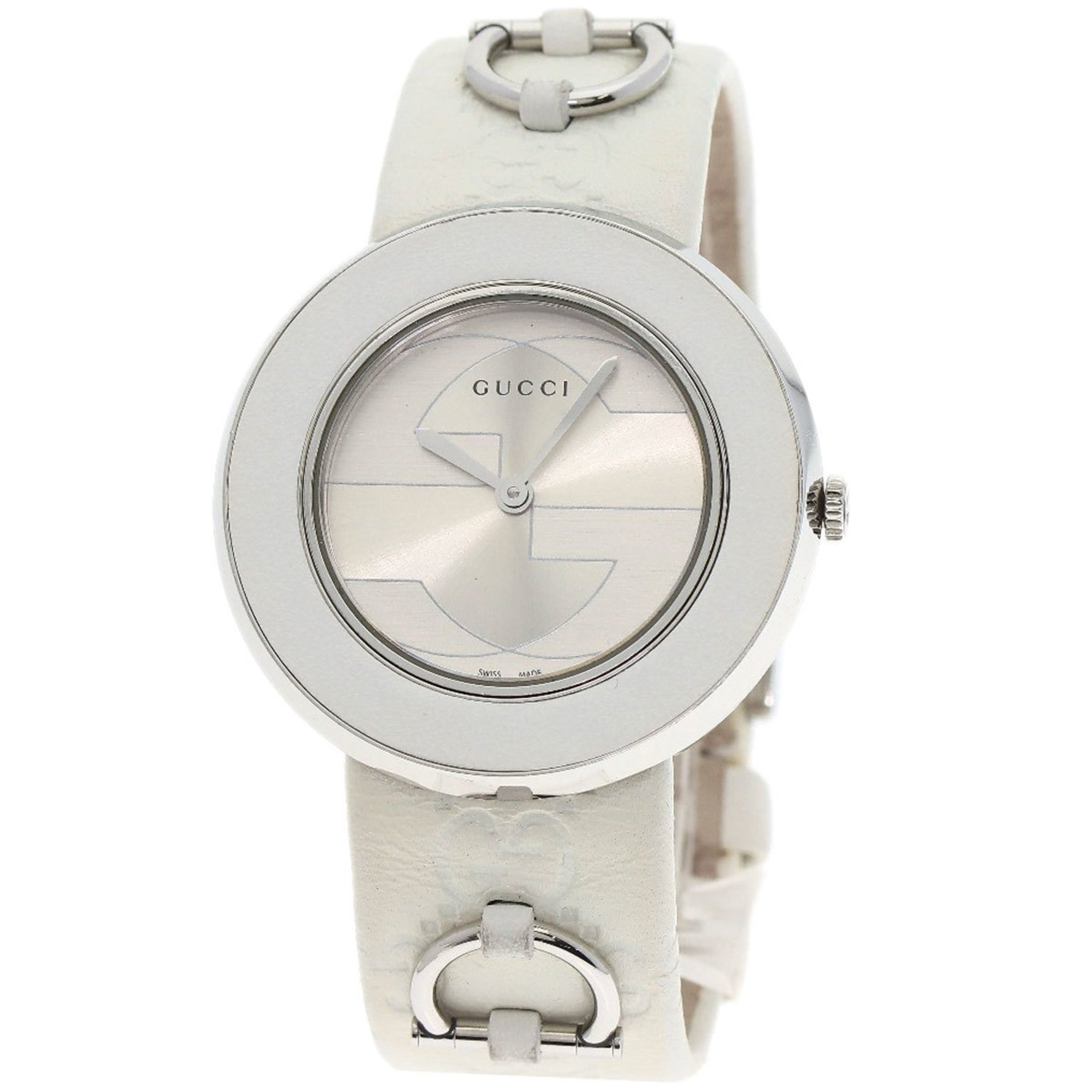 Gucci 129.4 Uplay Watch Stainless Steel Leather Men's