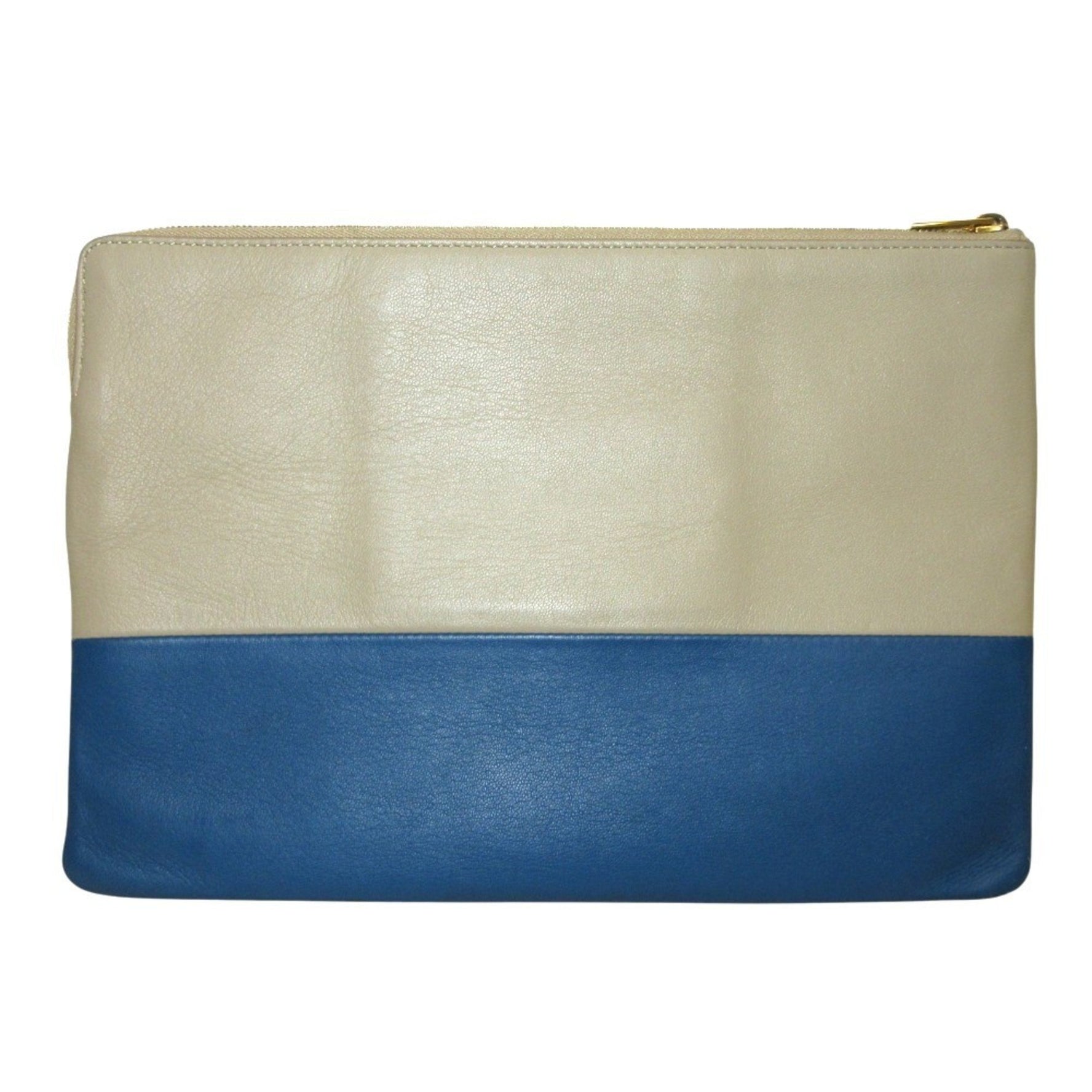 CELINE Solo Two-Tone Leather Clutch Bag in Beige and Blue
