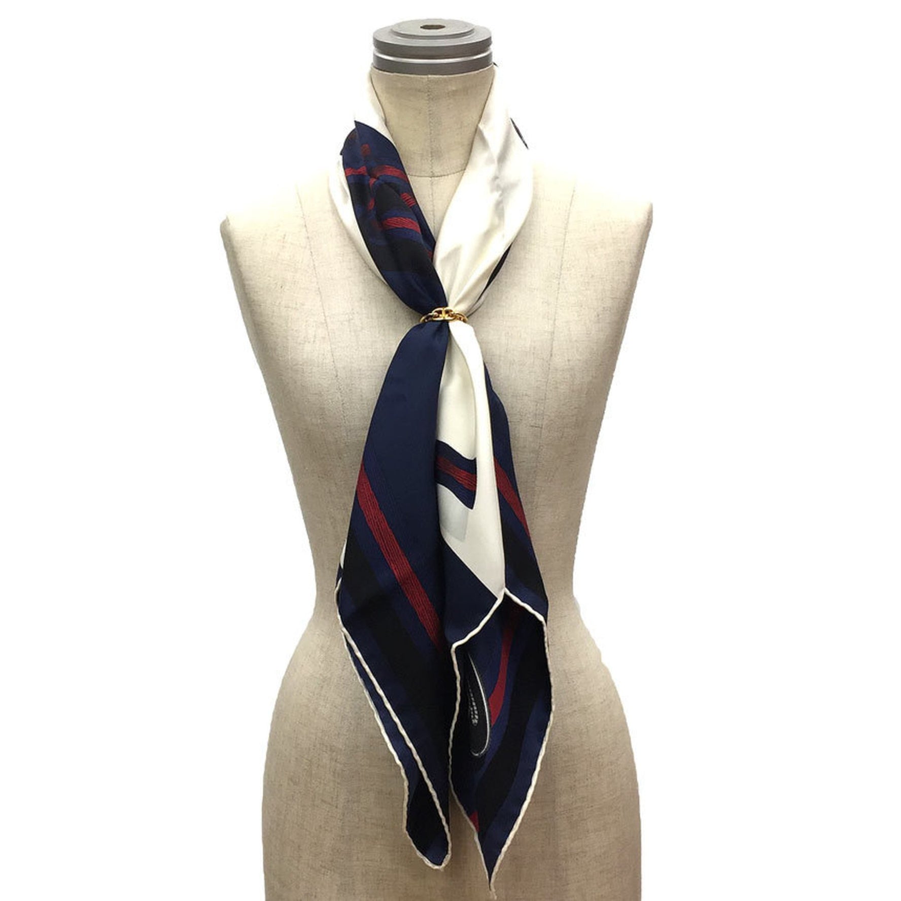 GUCCI Scarf Muffler Carre Silk White x Navy Small