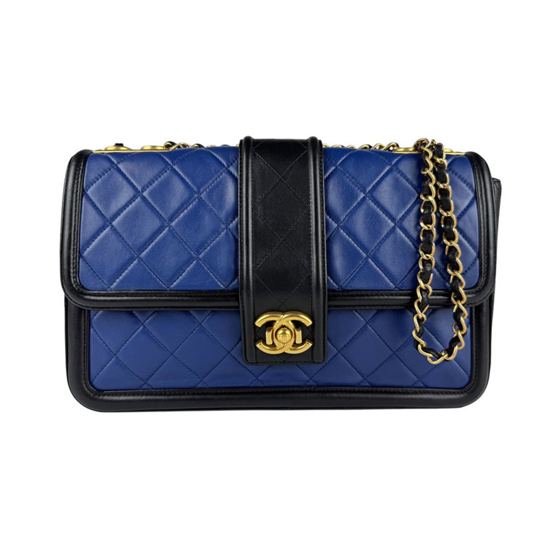 CHANEL Shoulder Bag Leather Blue x Black