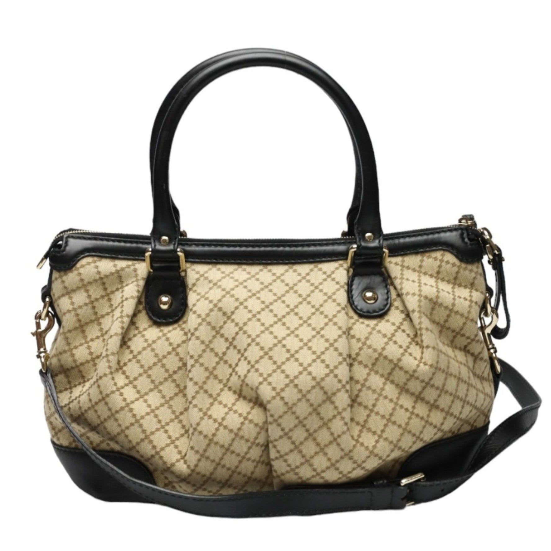 GUCCI Shoulder Bag Diamante Canvas Black x Beige