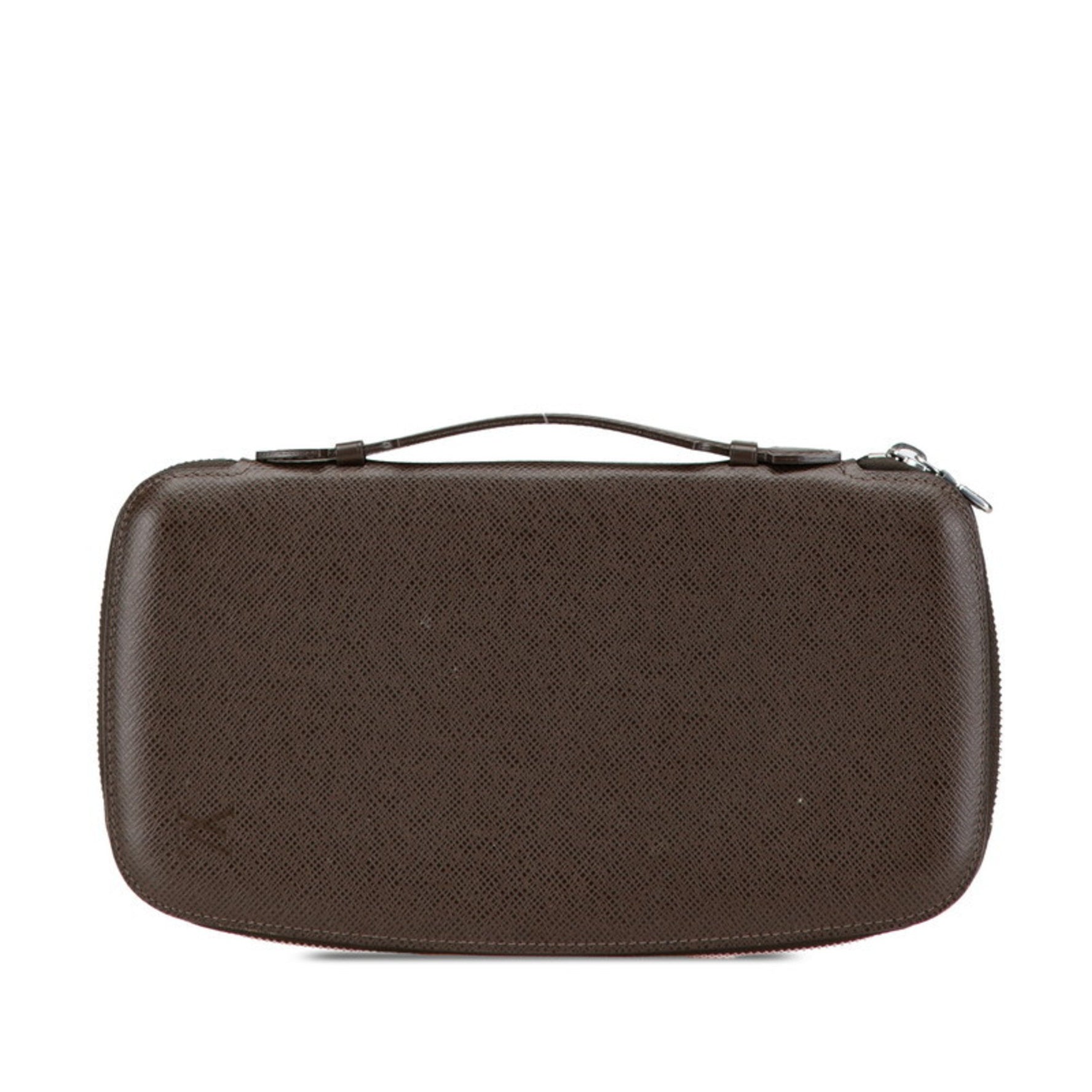 Louis Vuitton Taiga Organizer Atoll Long Wallet Round Travel Case Grisli Brown Leather PVC
