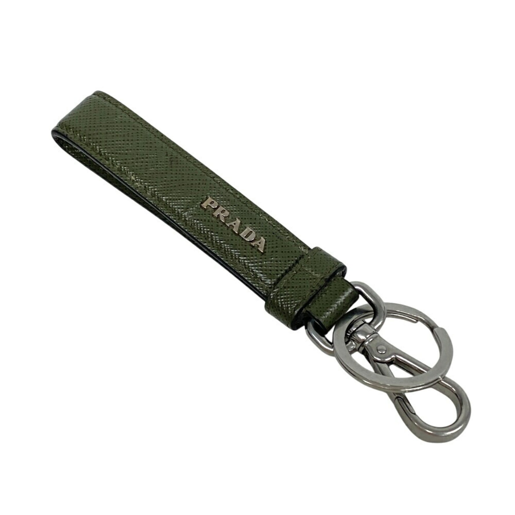 PRADA Saffiano Charm Keychain Bag Pouch Horse Khaki Green Men's
