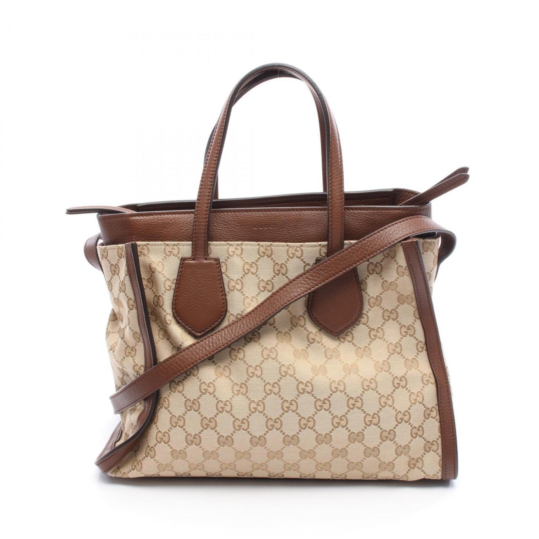 Gucci GG Canvas Tote Bag, and Leather, Beige/Brown