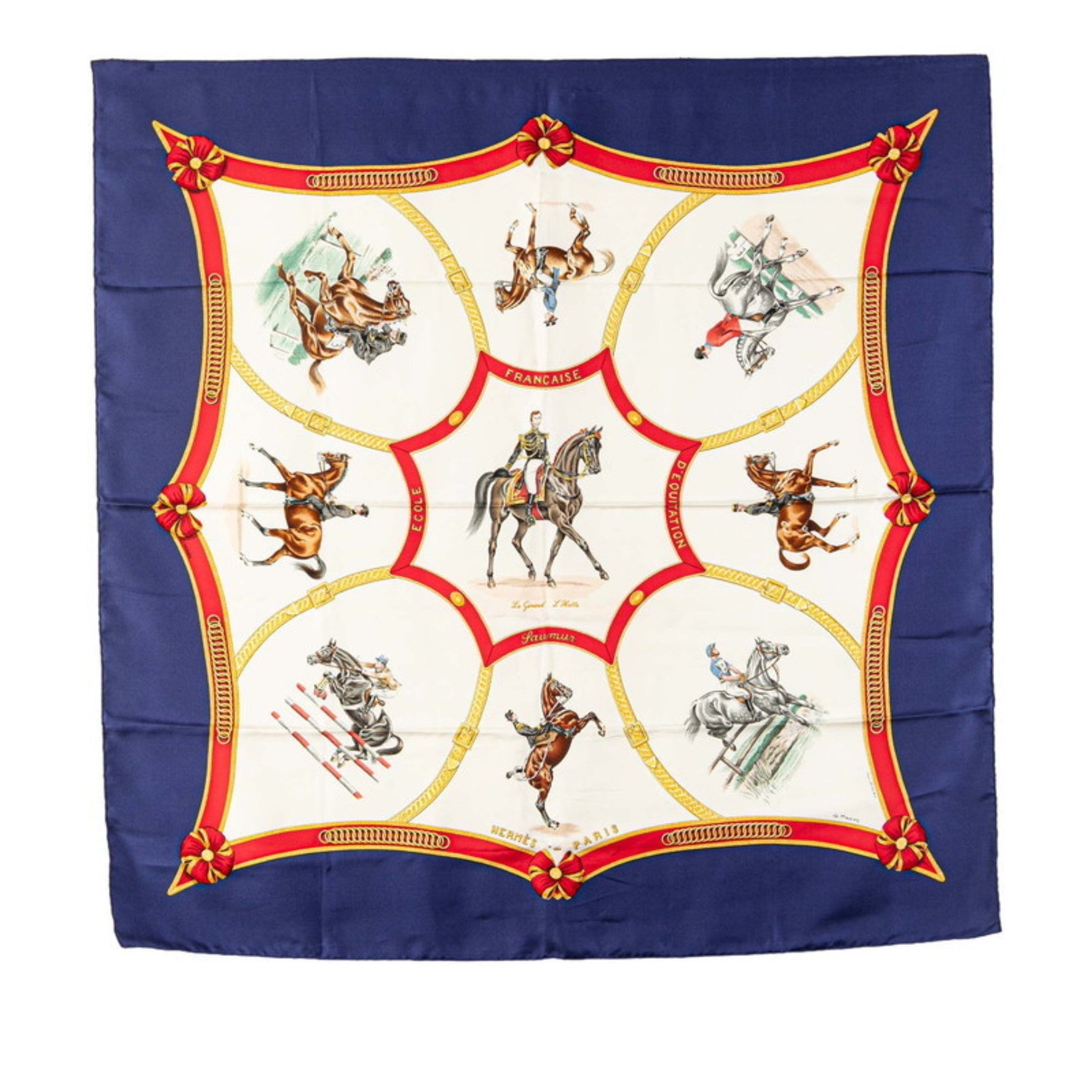 Hermes Hermès Carré 90 ECOLE FRANCAISE D'EQUITATION French National Riding School Scarf, Navy, White, Multicolor, Silk