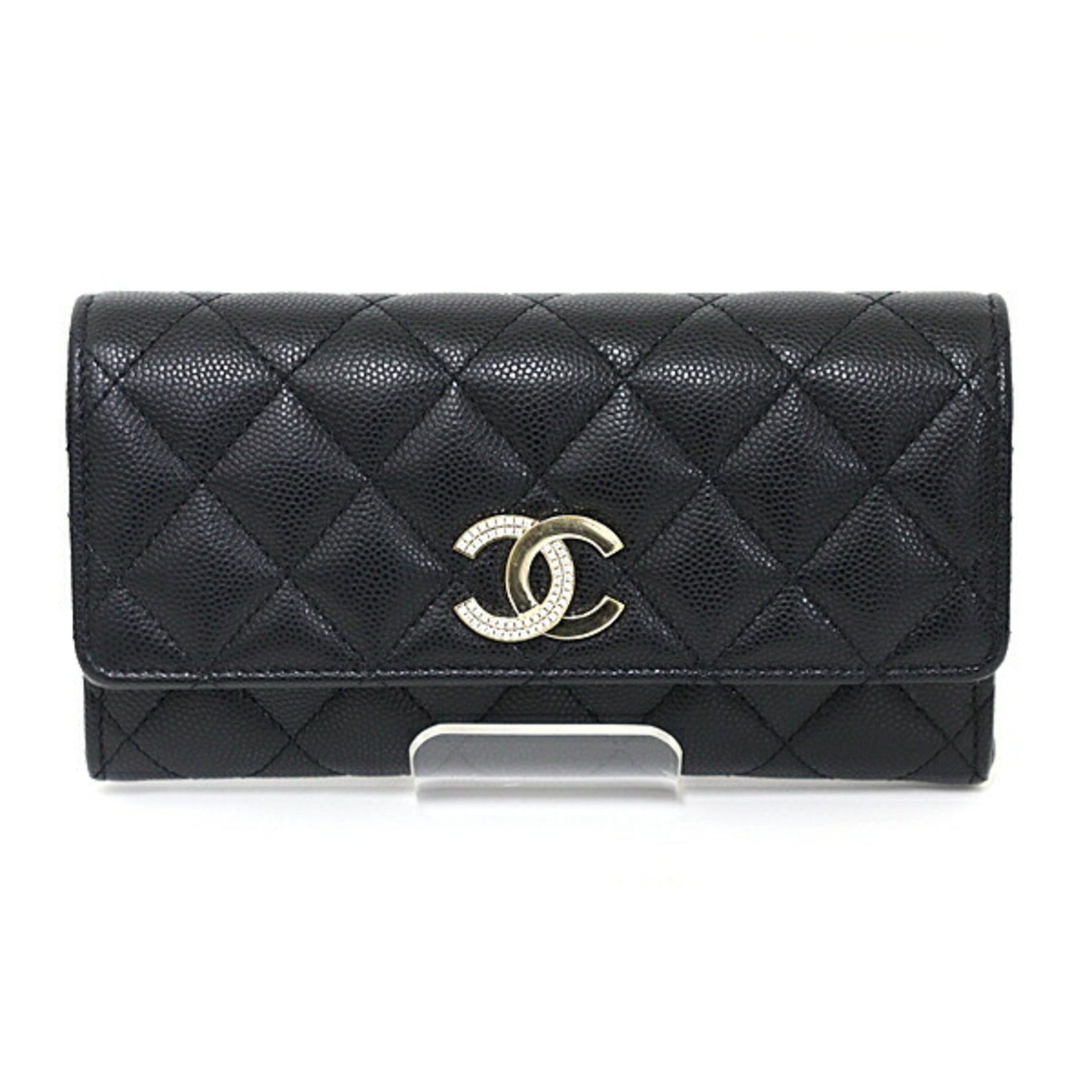 CHANEL Medium Flap Wallet Caviar Skin Matelasse Bi-fold Coco Mark