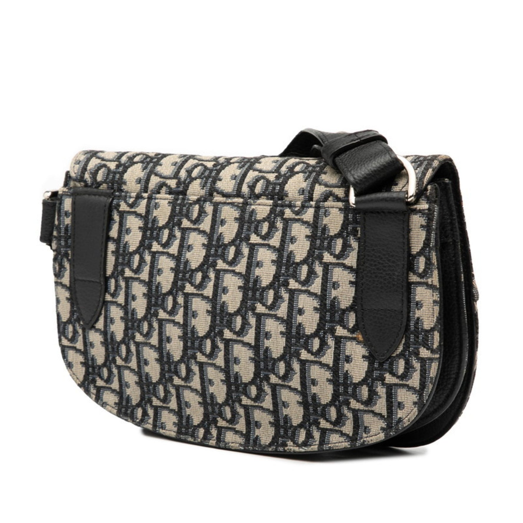 Christian Dior Dior Oblique Saddle Body Bag, Waist Shoulder Navy, Beige Canvas, Leather