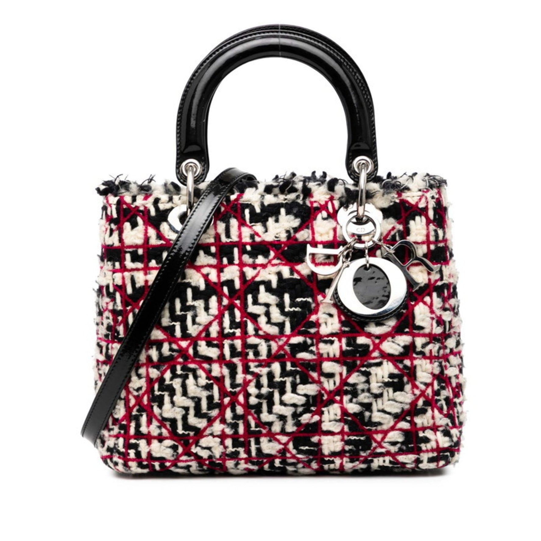 Christian Dior Dior Lady Cannage handbag/shoulder bag, available in black, white, pink, tweed, and leather.