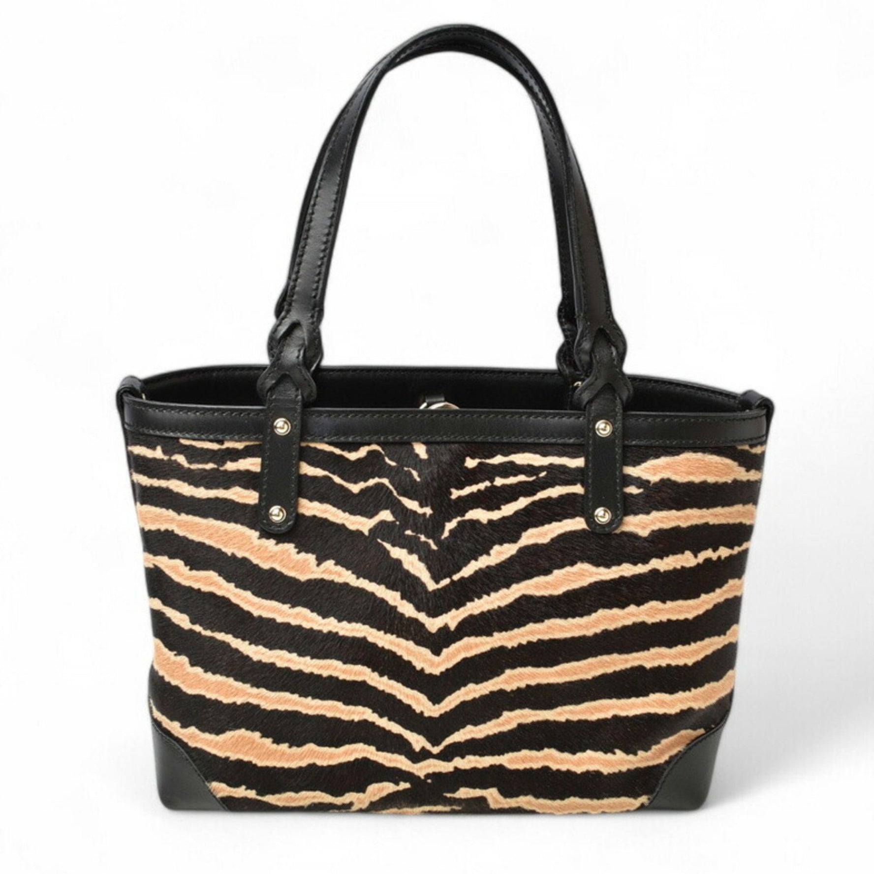GUCCI handbag tote bag, pony leather, zebra pattern, beige, black
