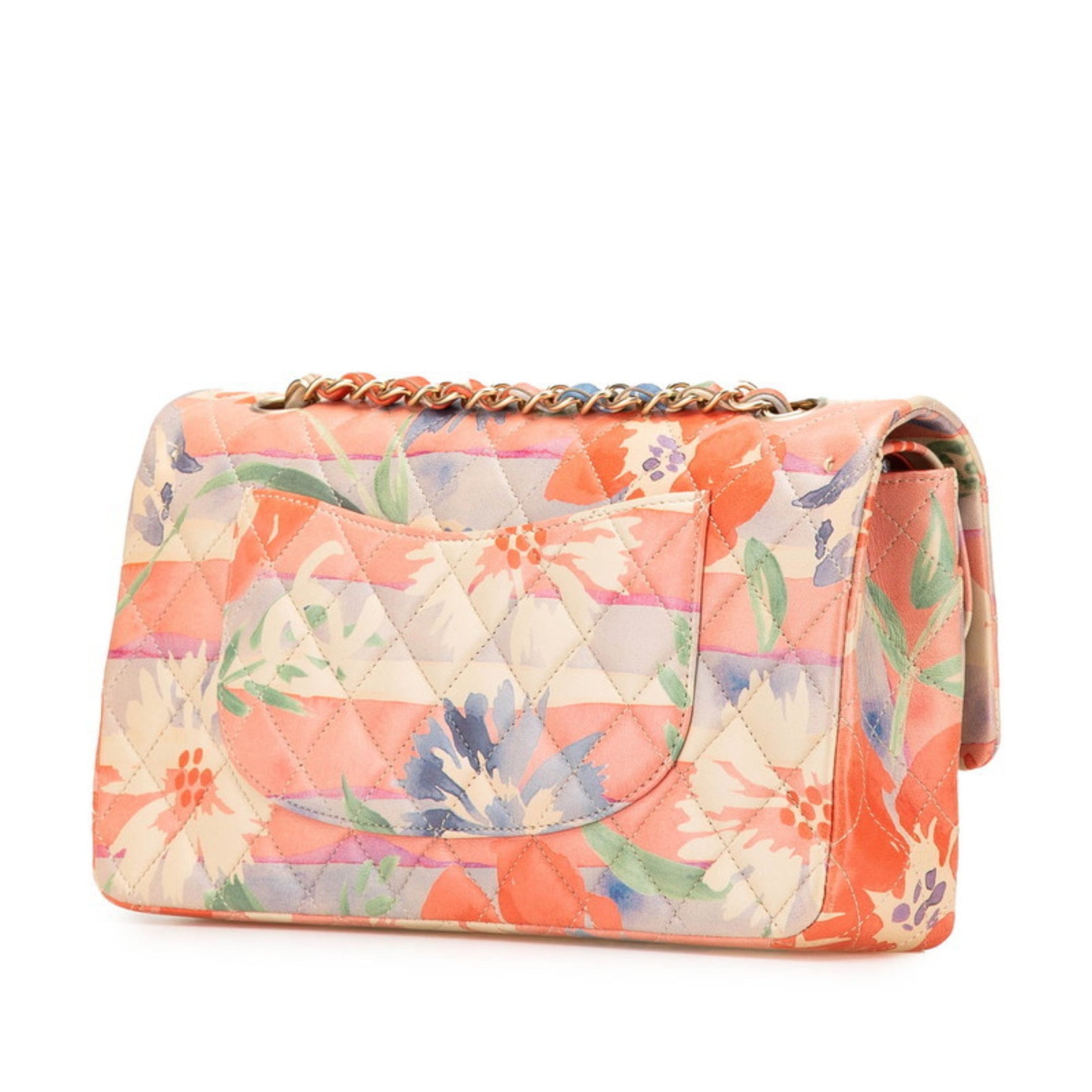 CHANEL Matelasse 25 Double Flap Coco Mark Flower Chain Shoulder Bag in Pink Multicolored Lambskin