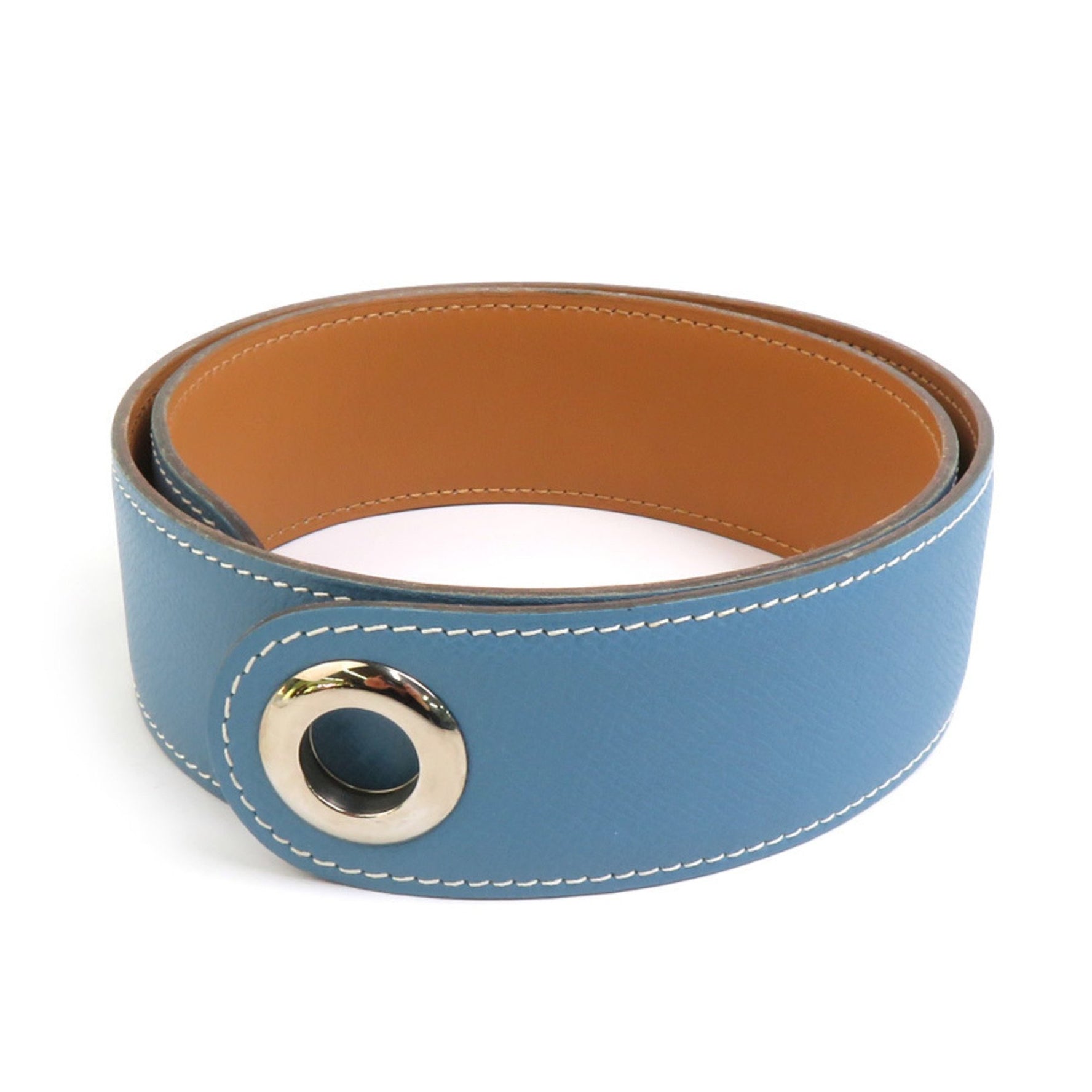 Hermes Belt Scarf Muffler Leather Silver