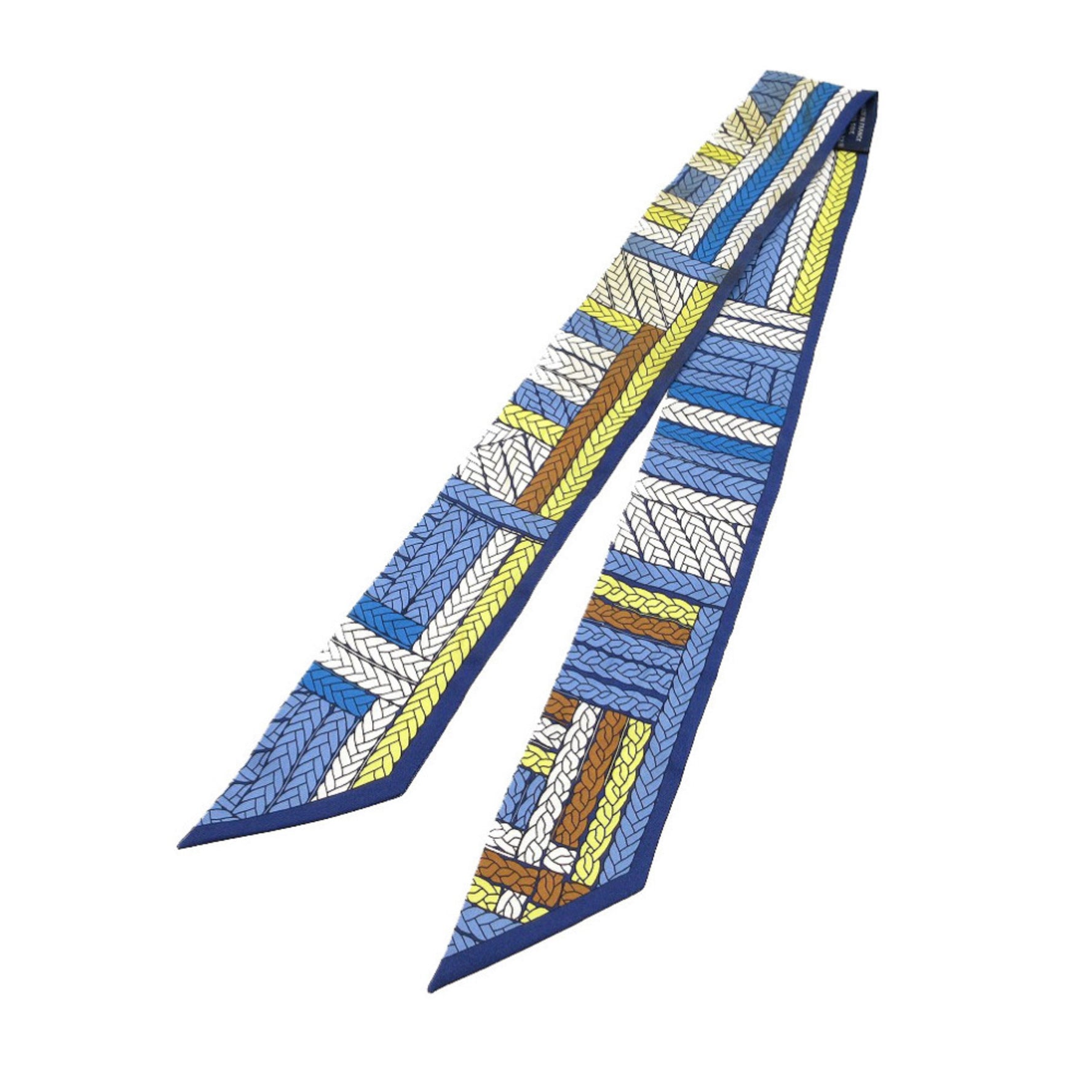 Hermès Twilly Tres H Scarf/Muffler in Silk, Blue Lavande/Marine/Jaune, 1391 HERMES