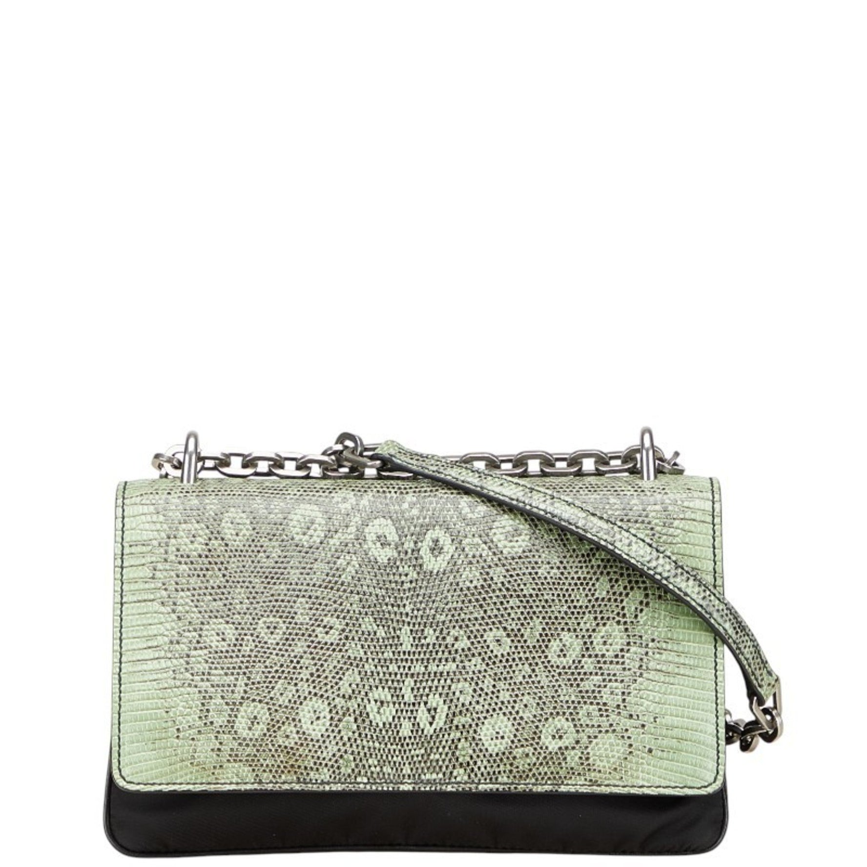 Prada Python Embossed Chain Shoulder Bag Handbag in Black and Green Nylon Leather