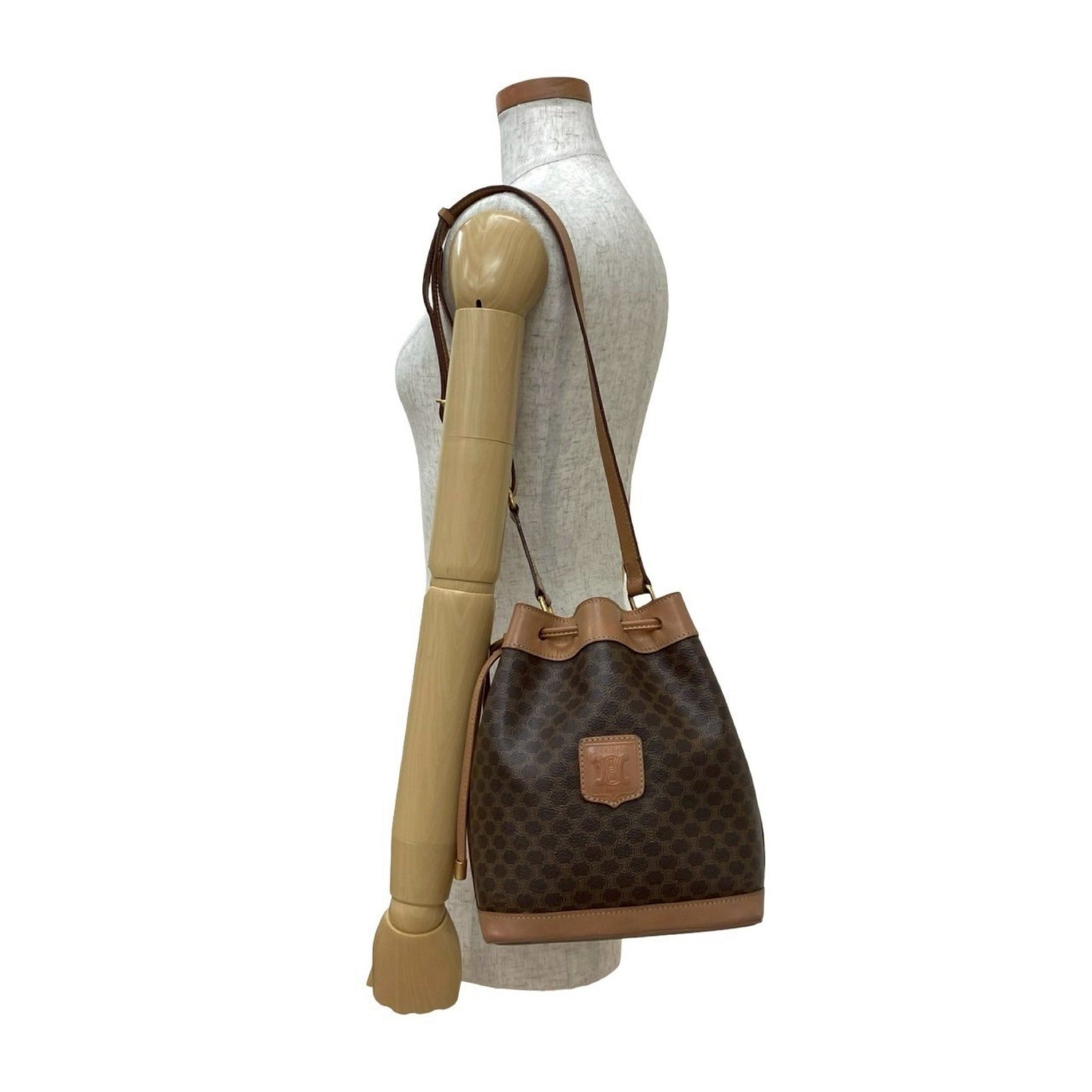 CELINE Macadam Blason with Triomphe Logo, Leather Drawstring Semi-Shoulder Bag