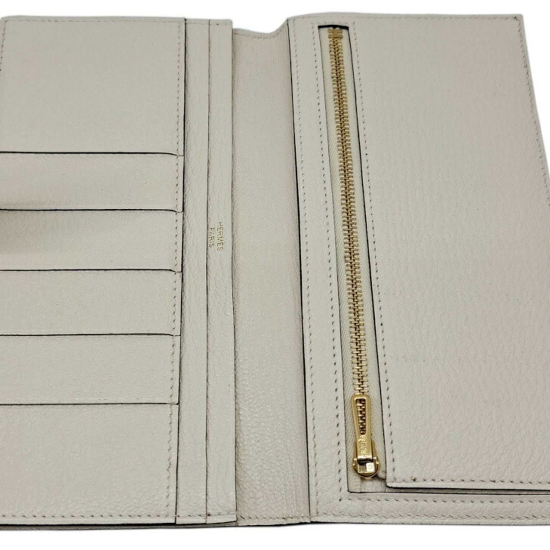 HERMES Bearn Soufflet Chevre Mushroom long wallet with U stamp, 2022, white, H, and men