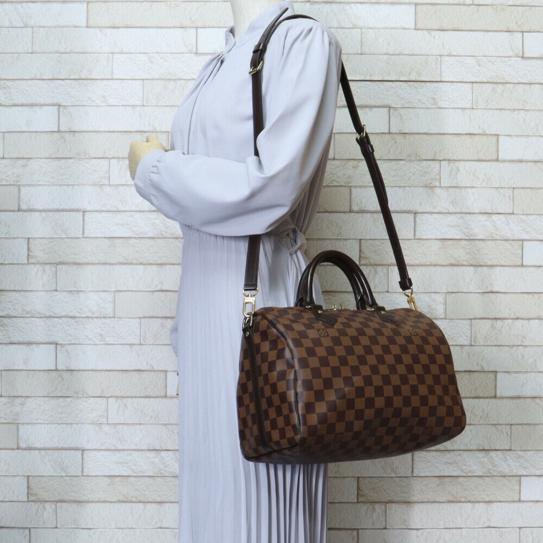Louis Vuitton Speedy 30 Bandouliere Damier Shoulder Bag Canvas IC Chip Brown