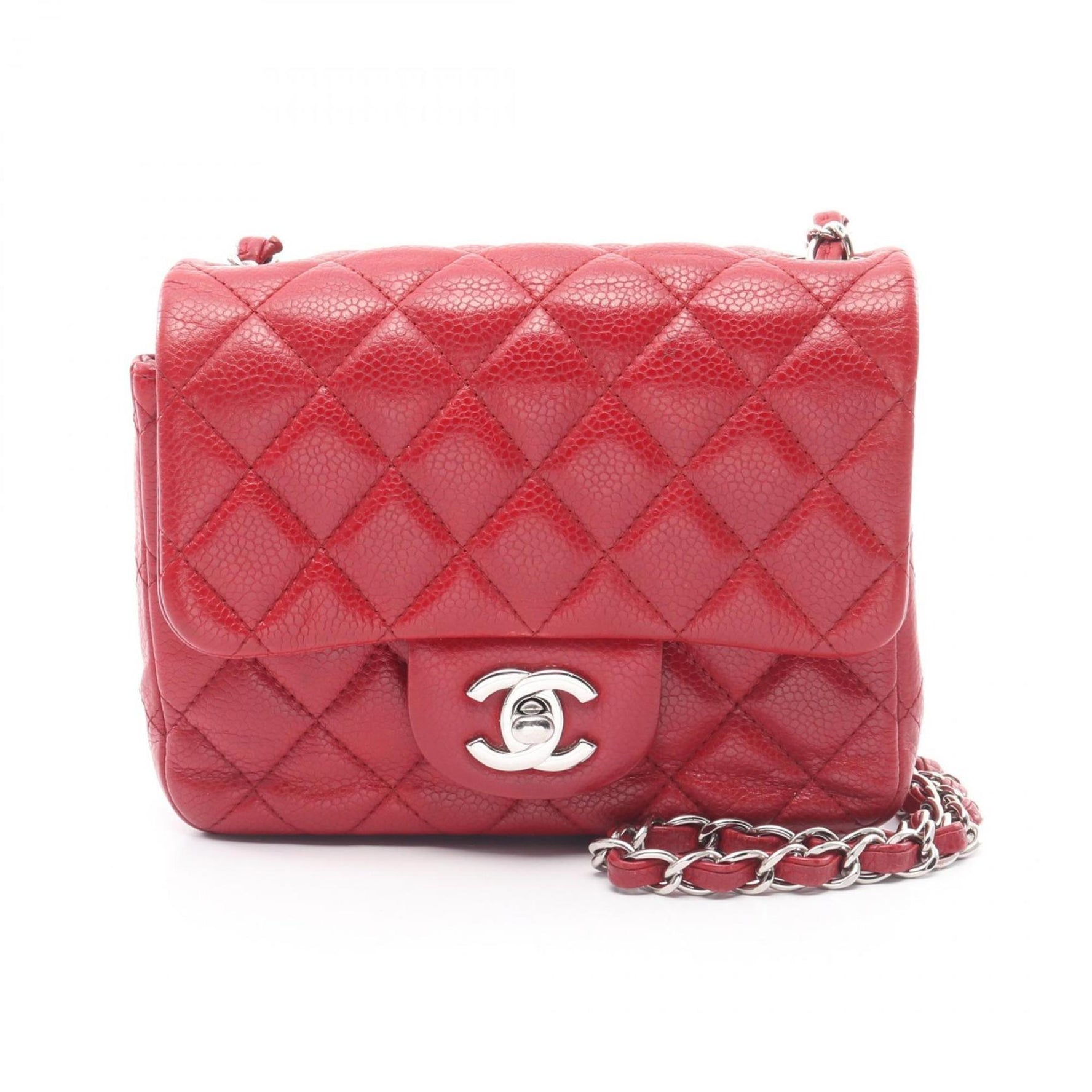 CHANEL Mini Matelasse Shoulder Bag Leather Grained Calfskin Red