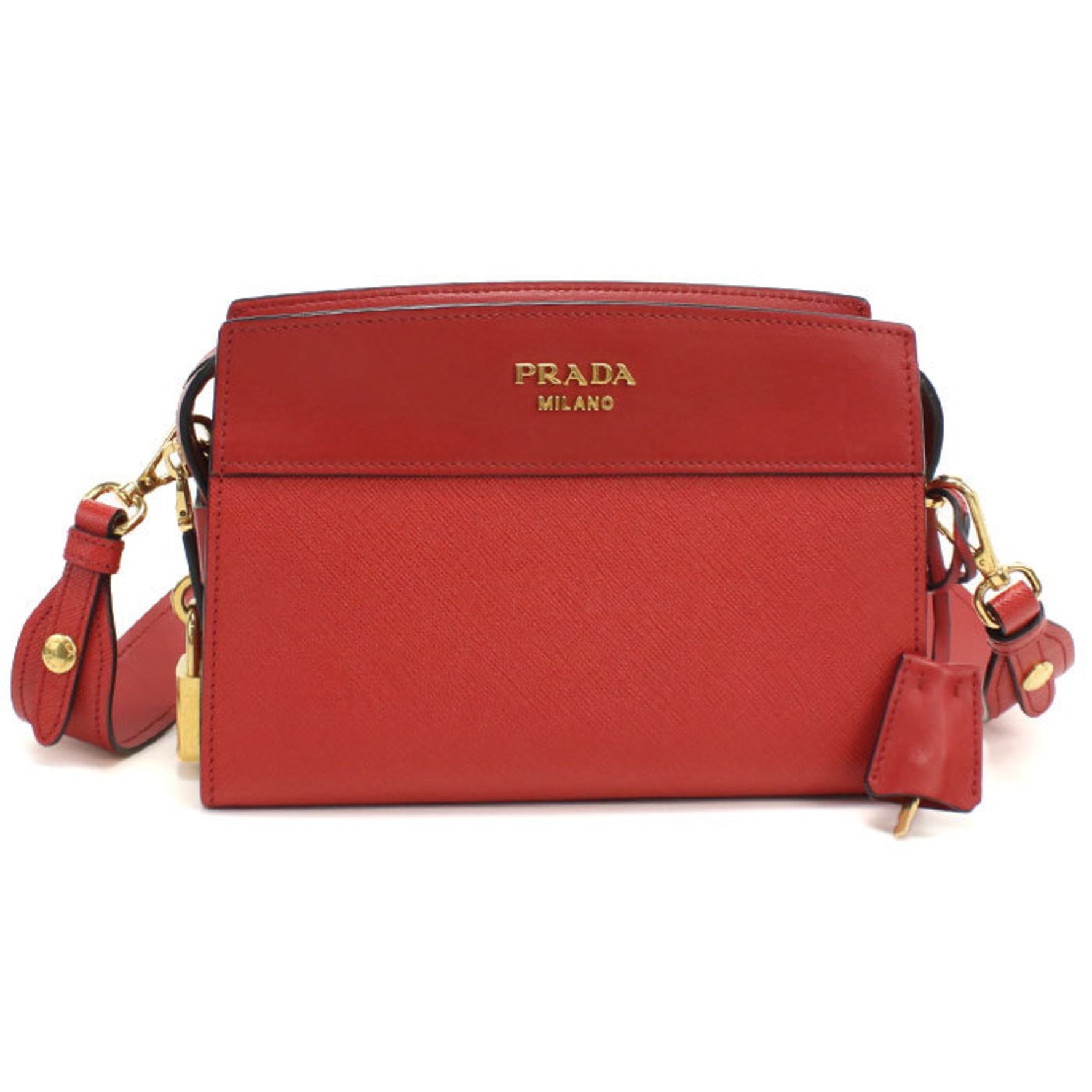 PRADA Crossbody Shoulder Bag Saffiano Leather Red