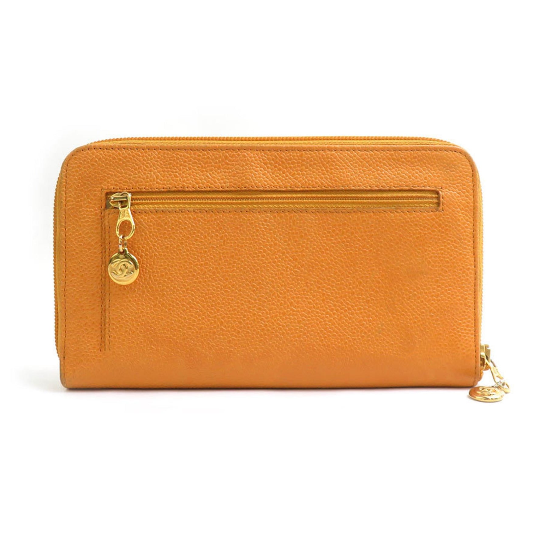 CHANEL Round Long Wallet Caviar Skin Leather